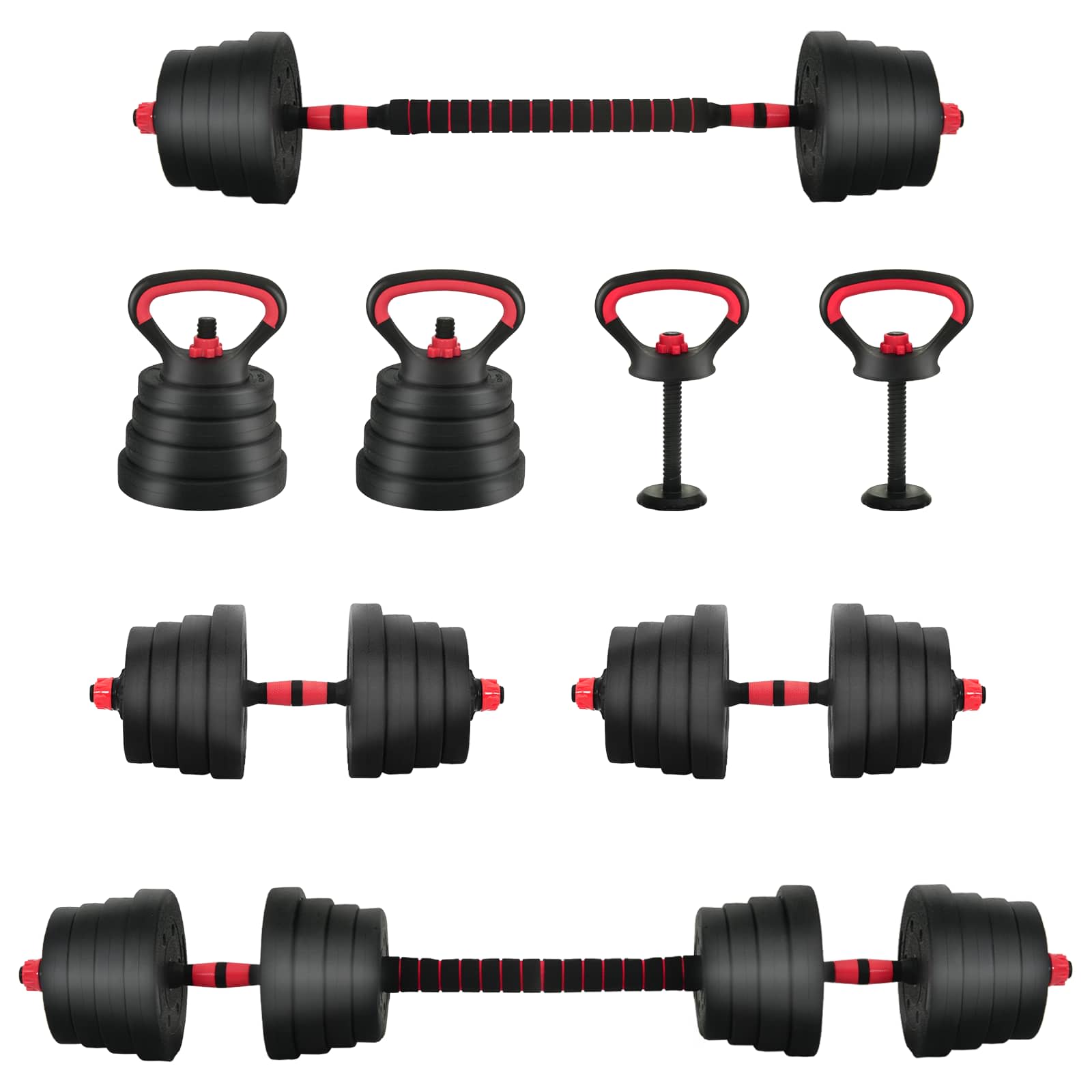 Set di manubri 4-in-1 30 kg Nero e Rosso