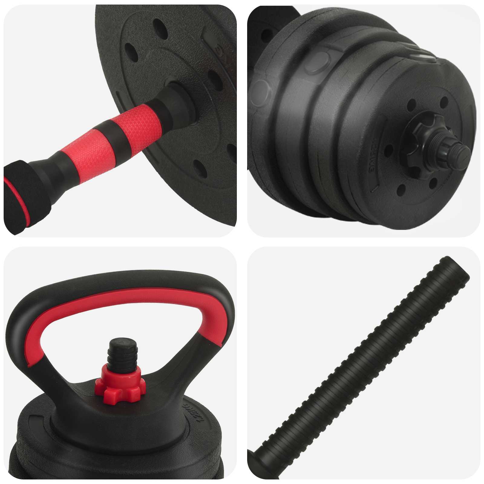 Set di manubri 4-in-1 30 kg Nero e Rosso