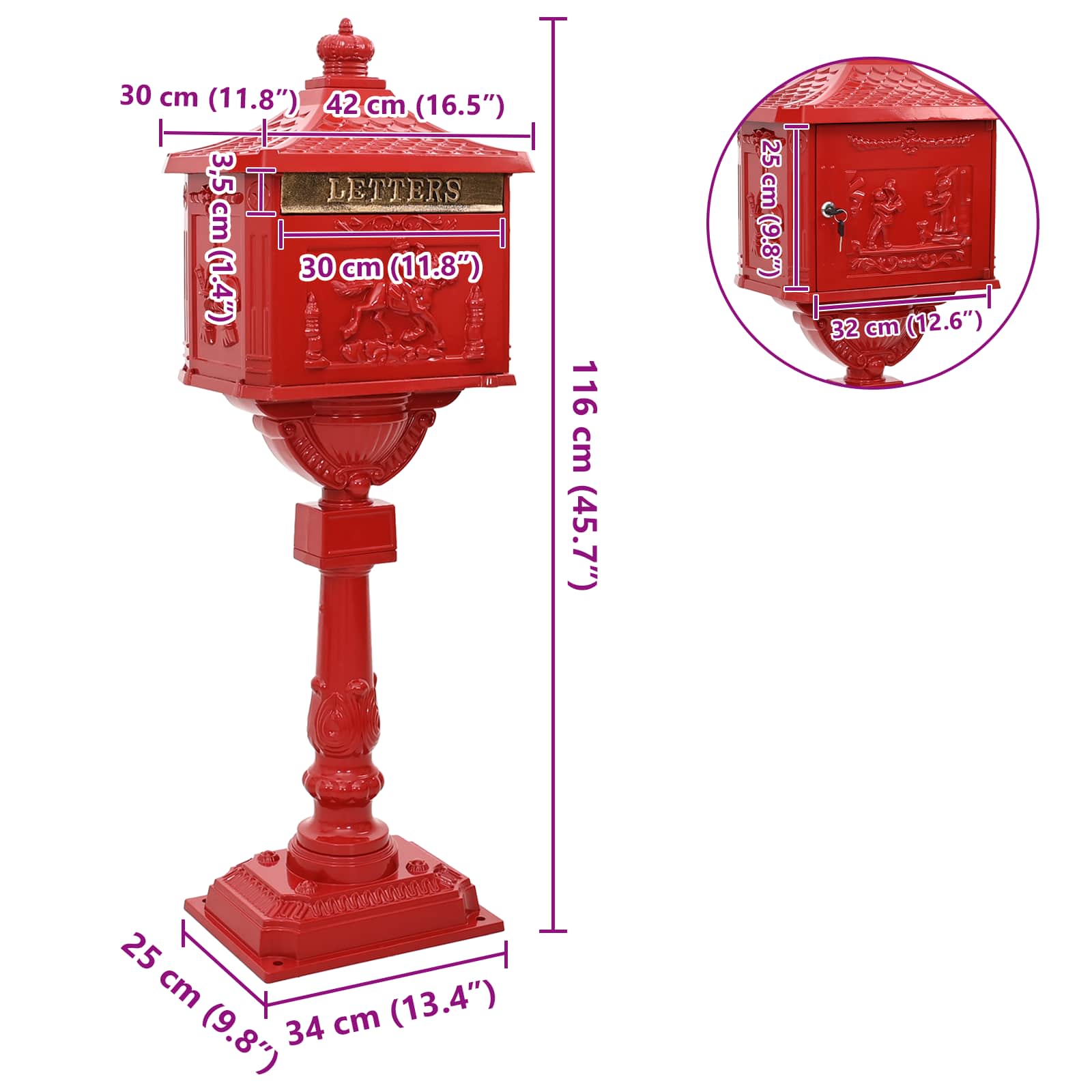 Cassetta Postale Verticale con porta Rosso 42,5 x 29,5 x 117 cm