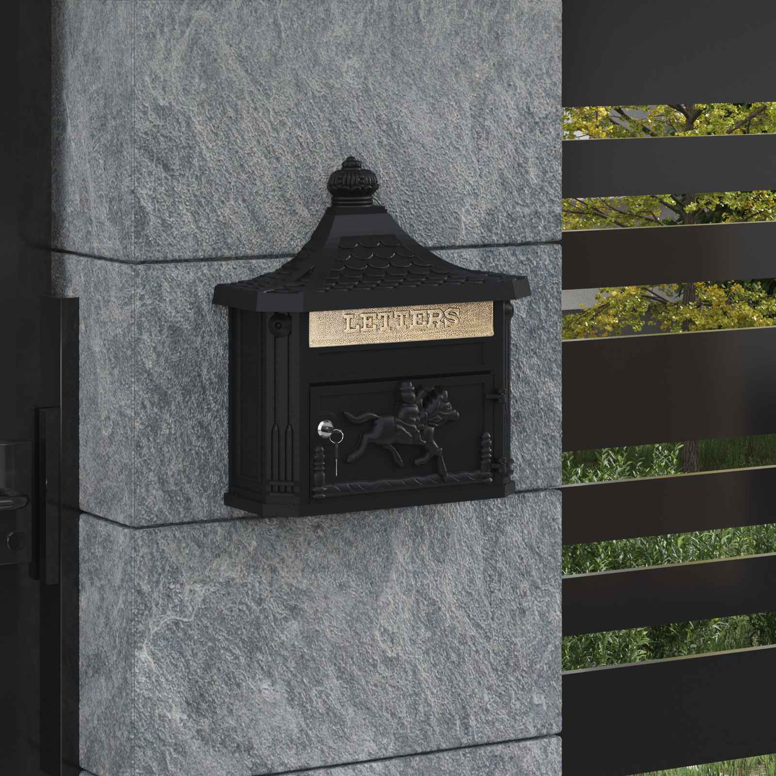 Cassetta Postale da Muro con porta Nero 40,5 x 16 x 45 cm