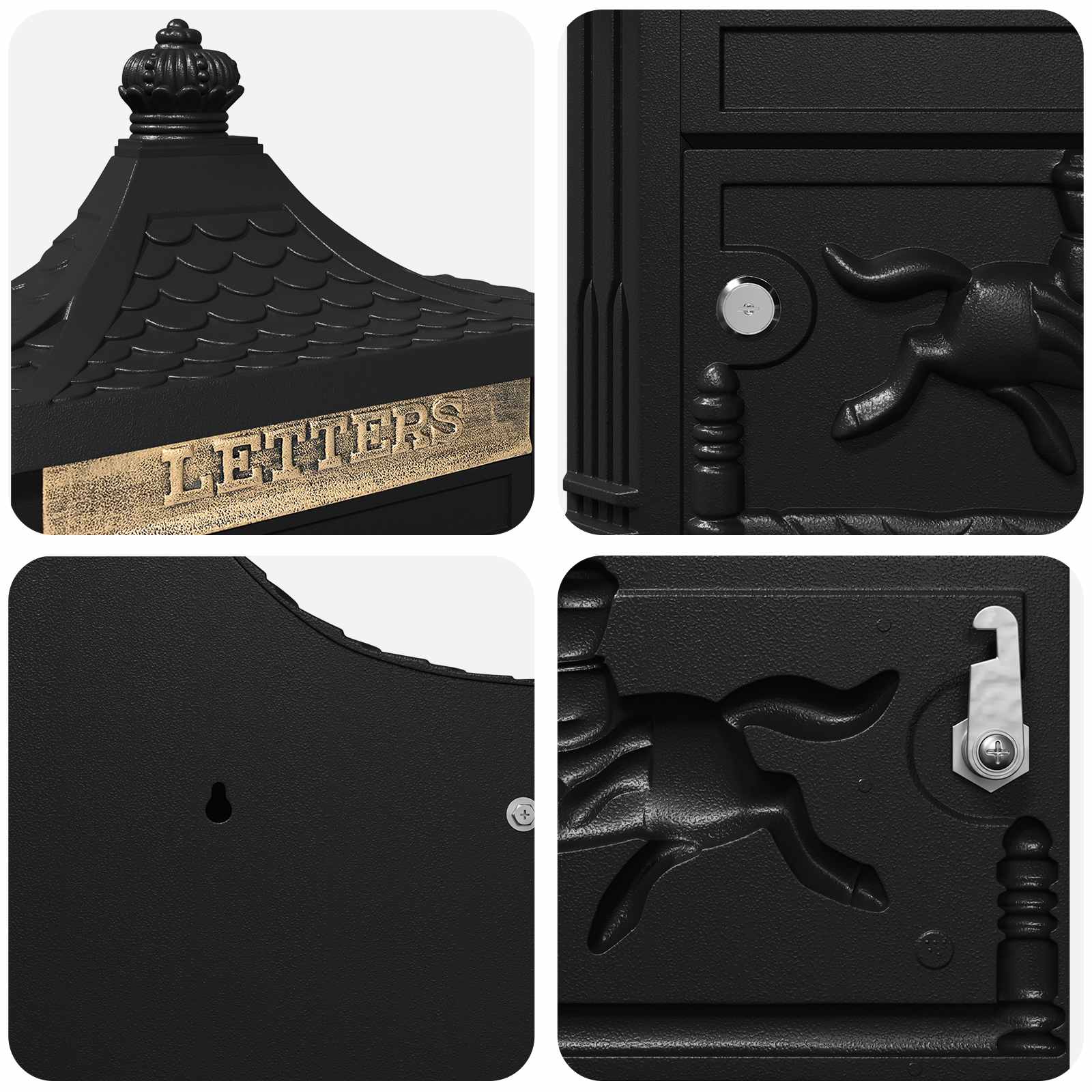 Cassetta Postale da Muro con porta Nero 40,5 x 16 x 45 cm