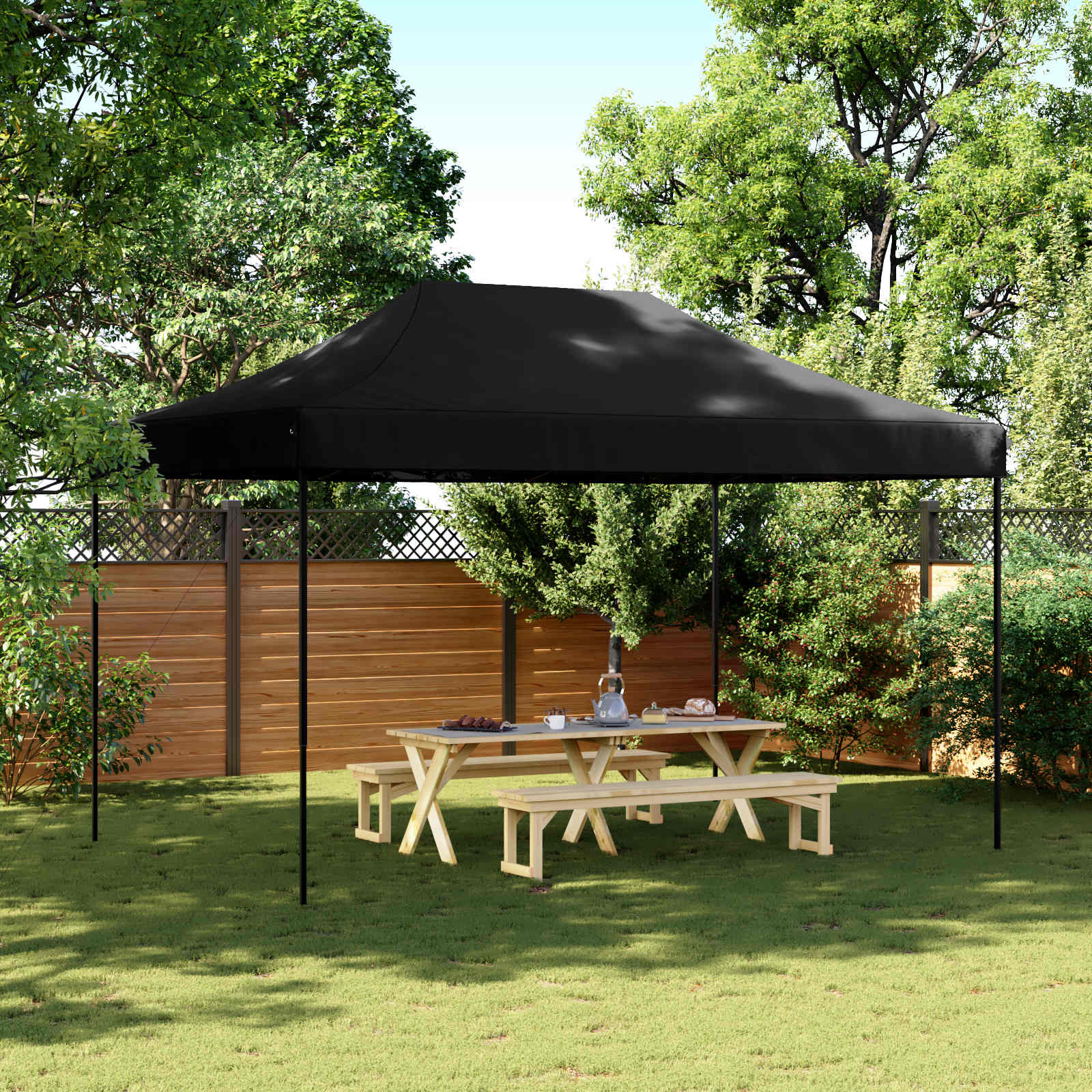 Gazebo pieghevole nero 292 x 440 cm tessuto Oxford