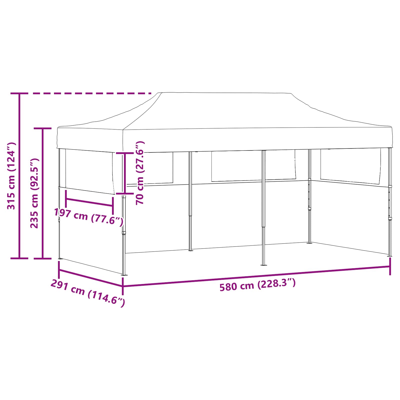 Tenda Party 291 x 580 x 315 cm Antracite Tessuto Oxford