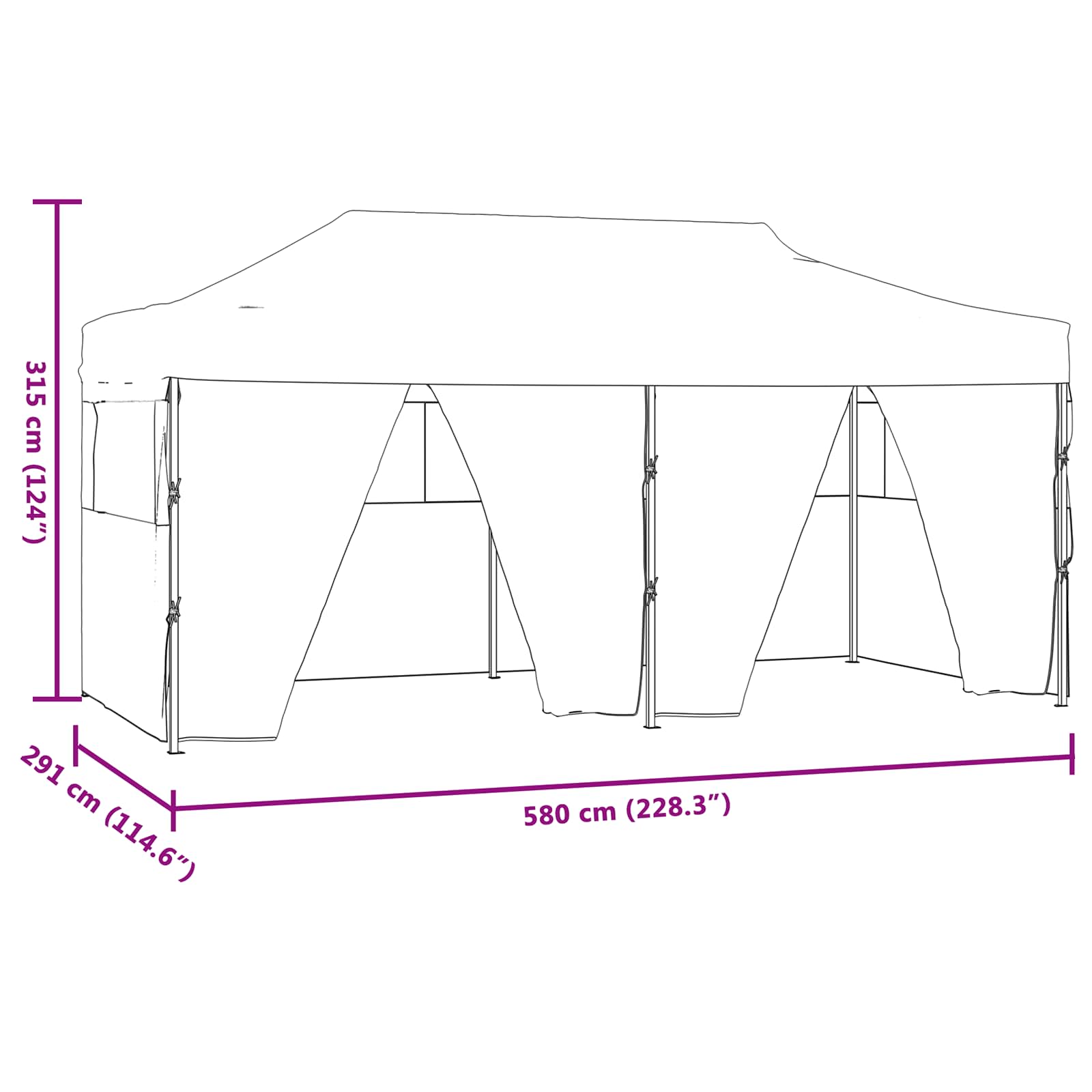 Tenda Party 291 x 580 x 315 cm Antracite Tessuto Oxford