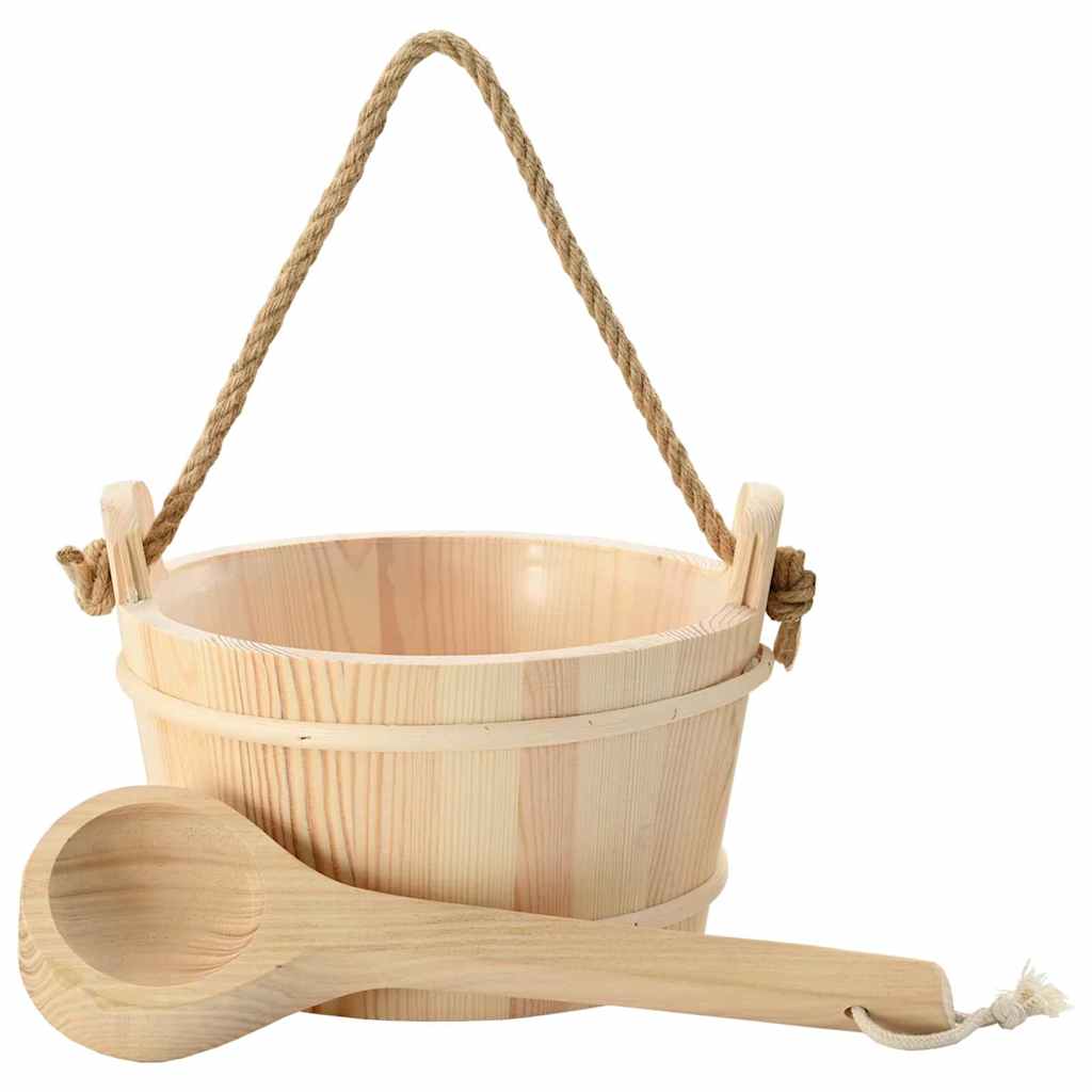 Secchio per Sauna 2 pz Marrone Legno Massiccio di Pino e Canapa