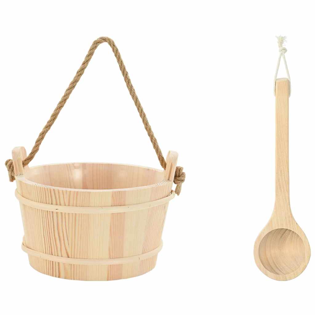 Secchio per Sauna 2 pz Marrone Legno Massiccio di Pino e Canapa