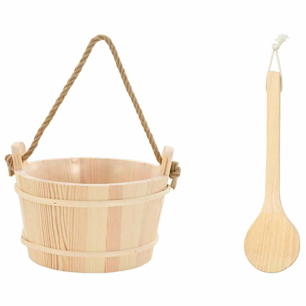Secchio per Sauna 2 pz Marrone Legno Massiccio di Pino e Canapa