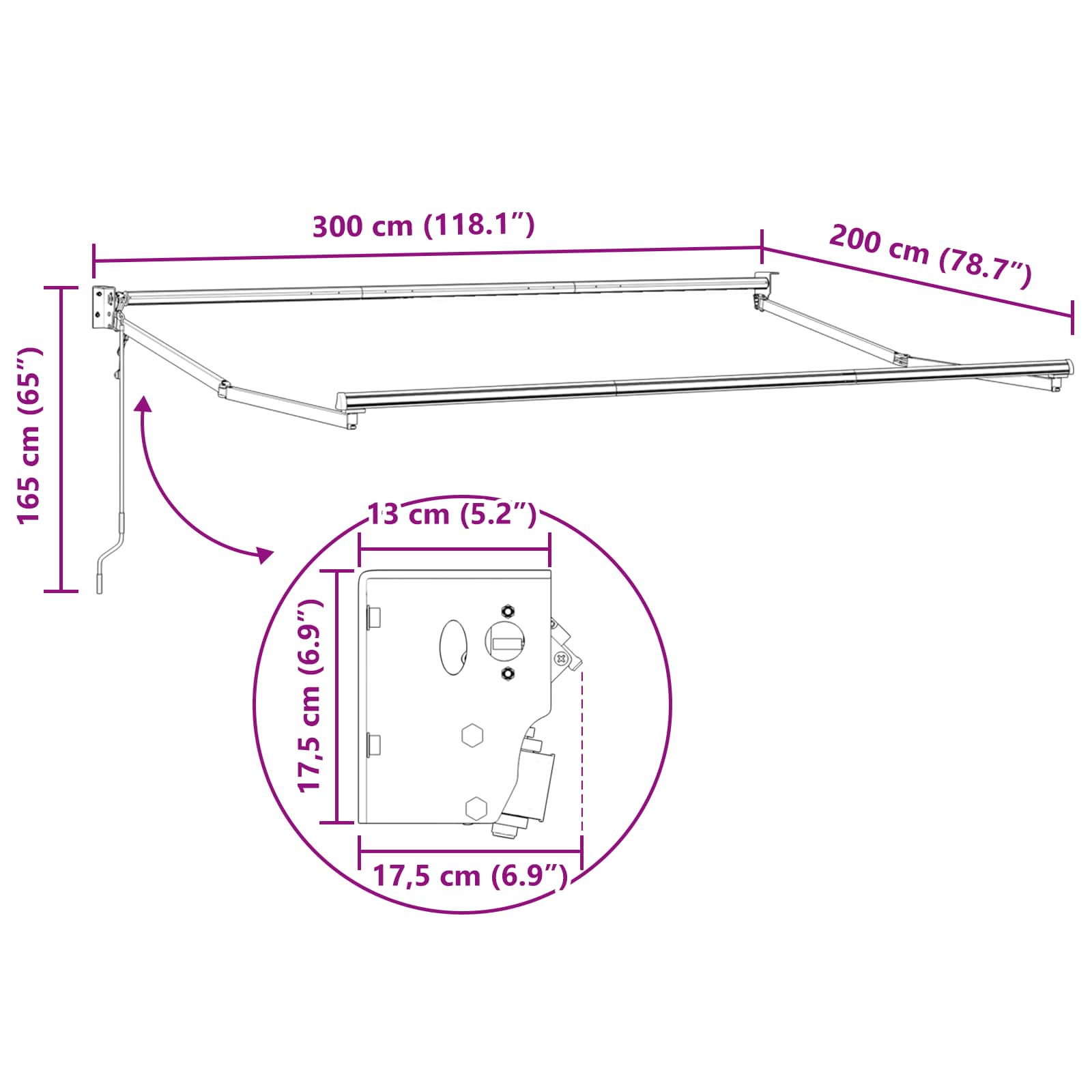 Struttura della tenda elettrica retrattile Bianco 3 x 2 m