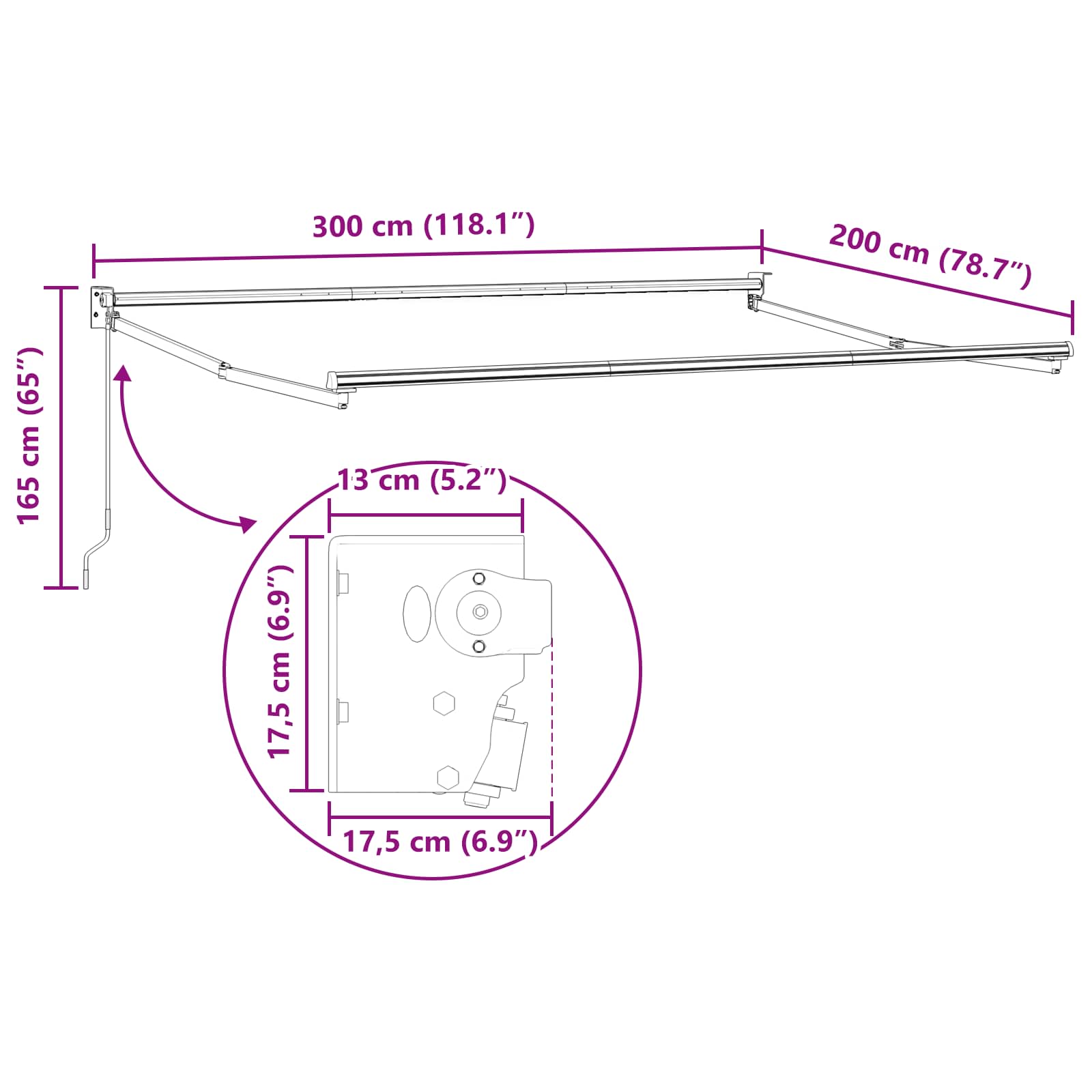Telaio per tende da sole retrattile manuale Antracite 3 x 2 m