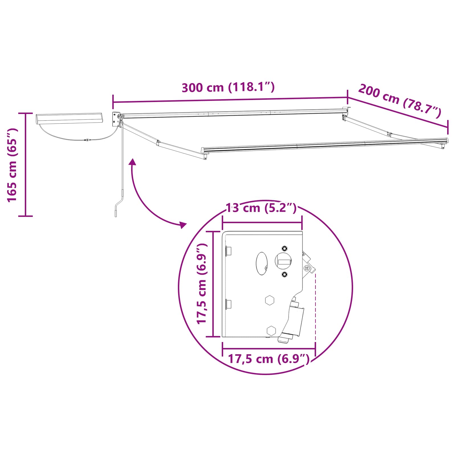 Struttura della tenda elettrica retrattile Bianco 3 x 2 m