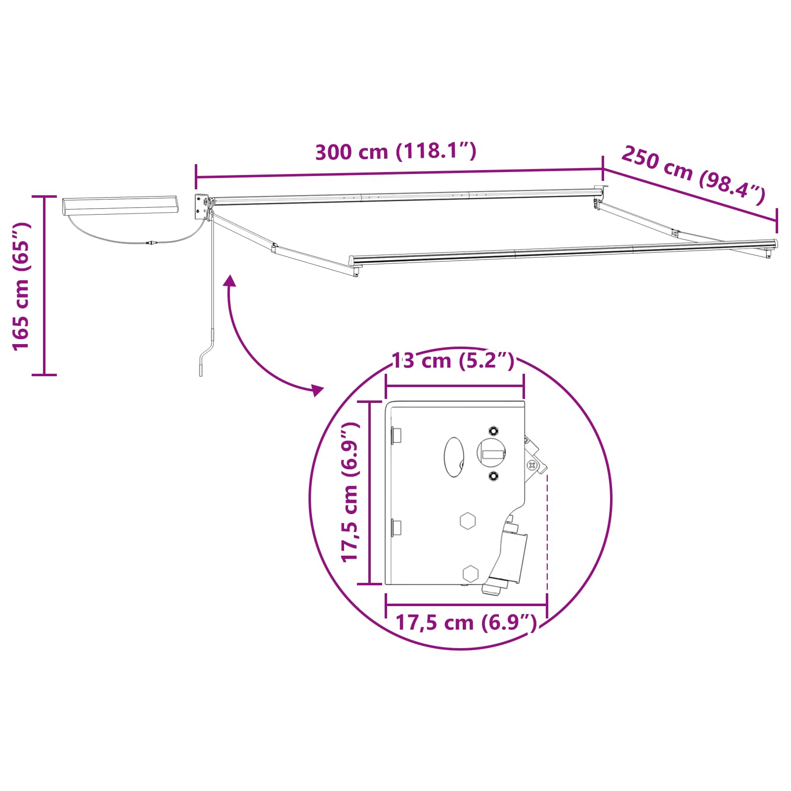 Struttura della tenda elettrica retrattile Bianco 3 x 2,5 m