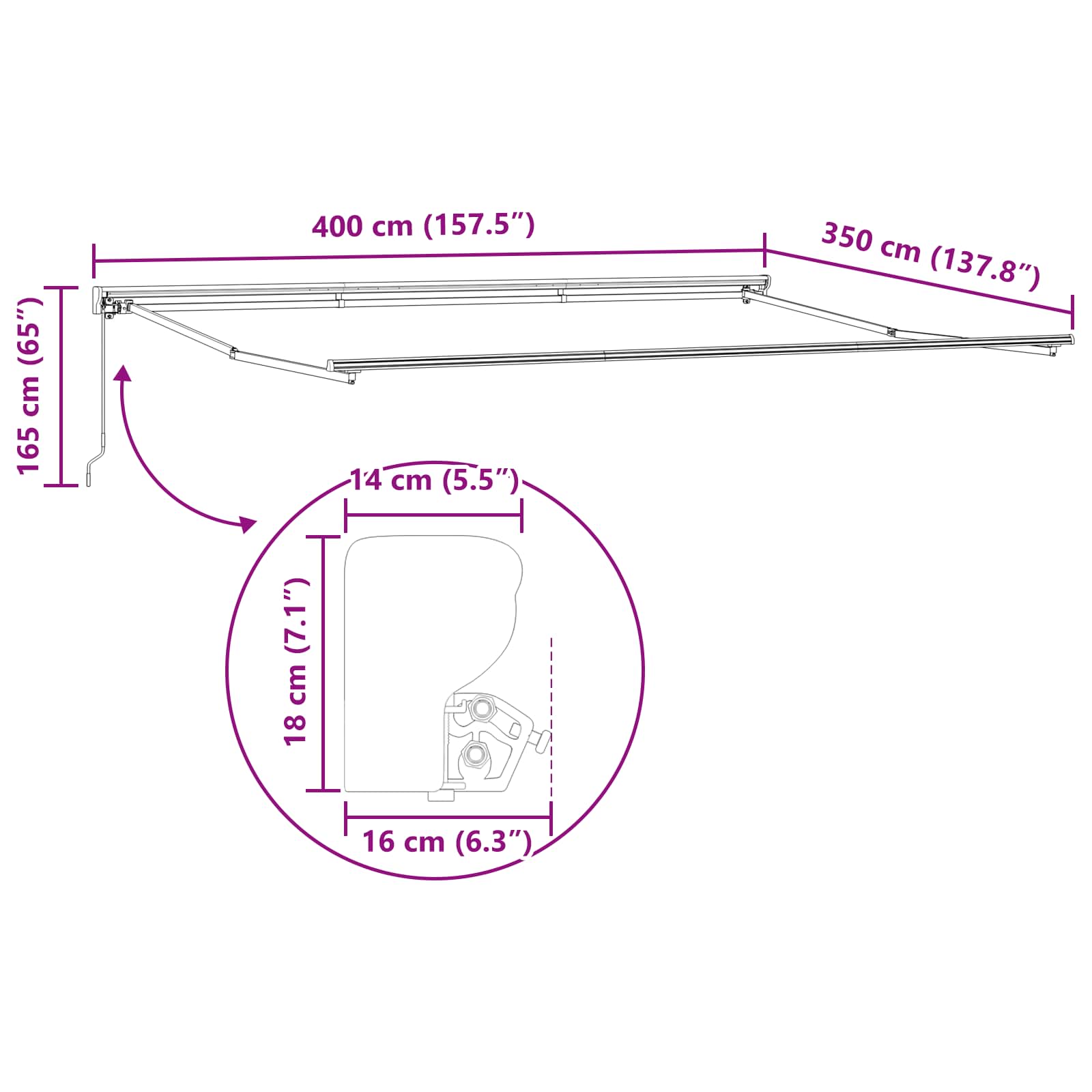 Telaio di tenda manuale Regolabile Antracite 4 × 3,5 m Acciaio