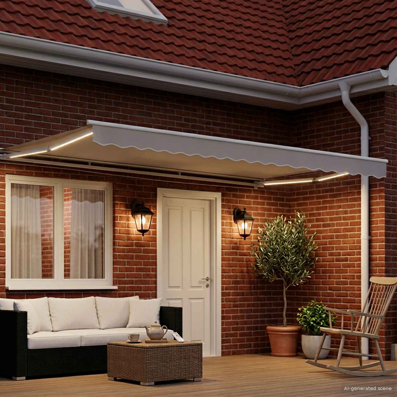 Cornice per Tenda Manuale con LED Bianco 5 x 3 m Alluminio