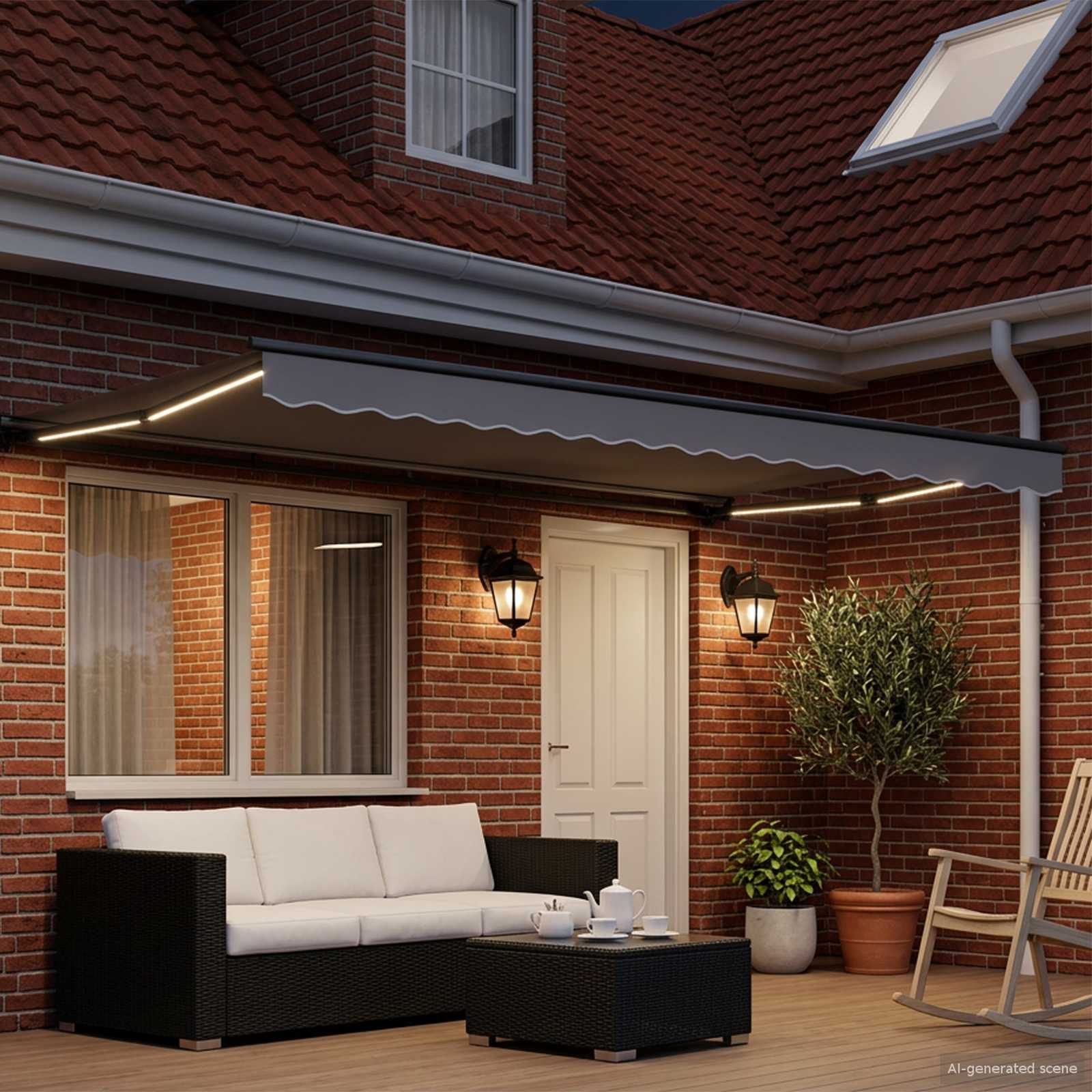 Cornice per Tenda Manuale con LED Antracite 4 x 2 m Alluminio