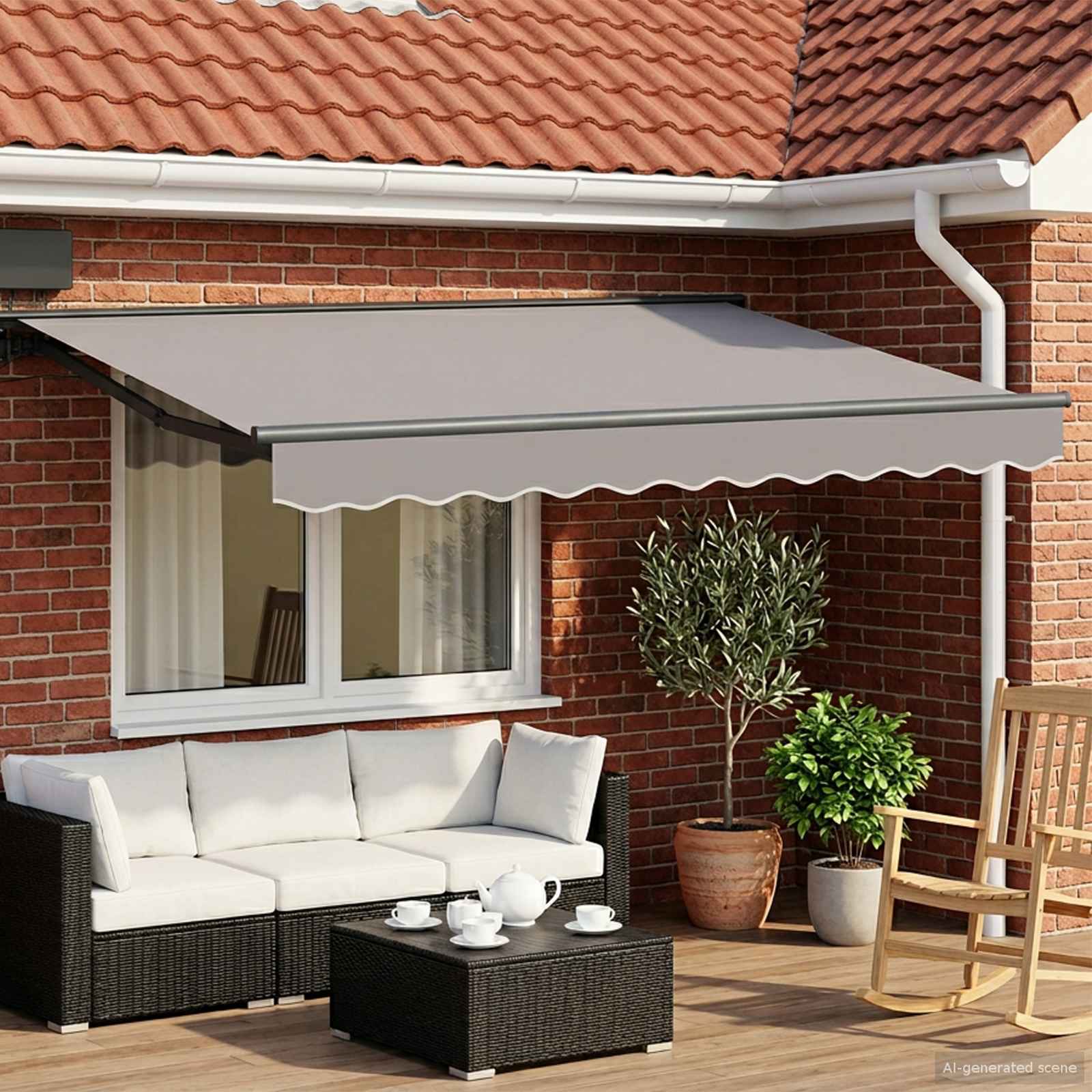 Cornice per Tenda Manuale con LED Antracite 3,5 x 2,5 m