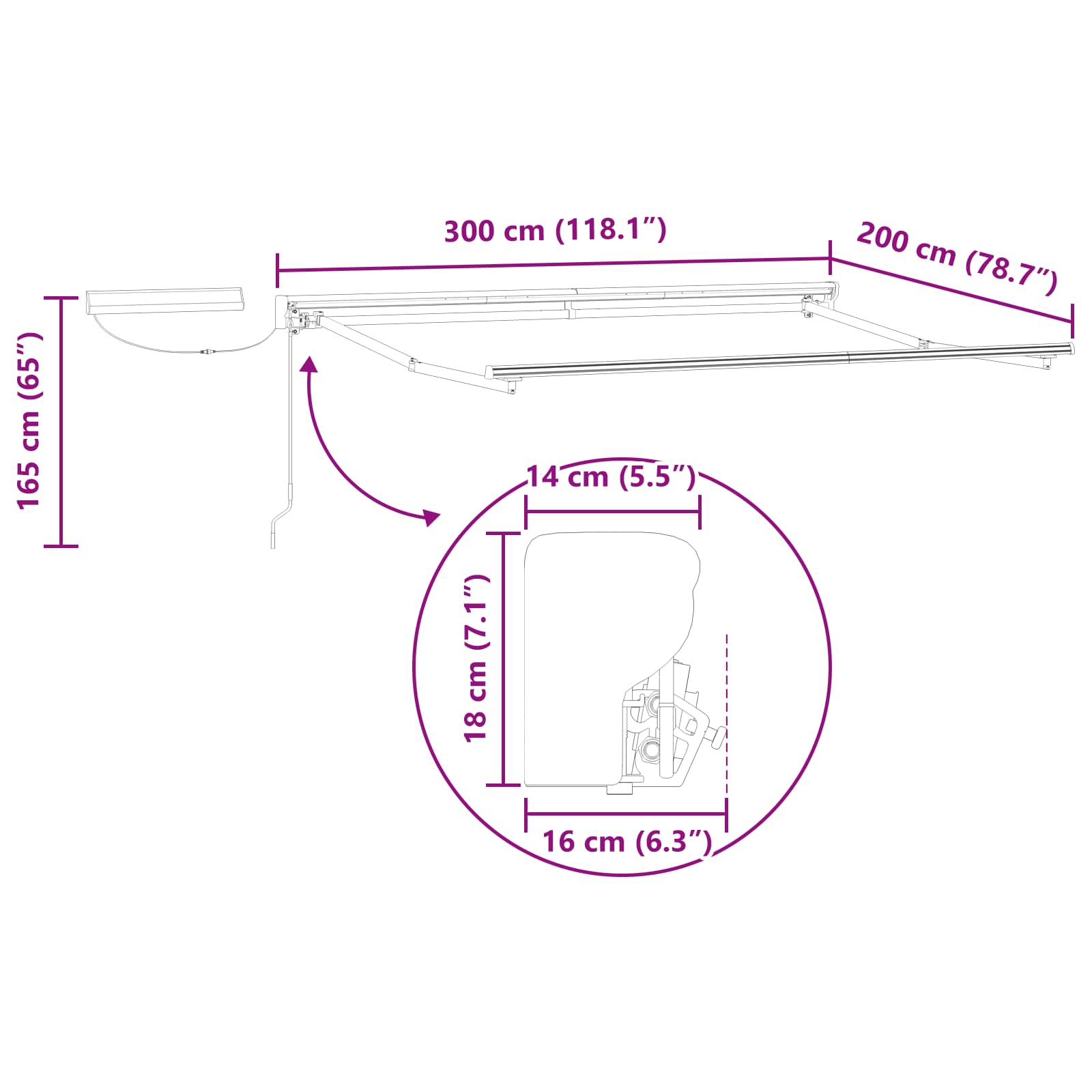 Struttura della tenda elettrica retrattile Bianco 3 x 2 m