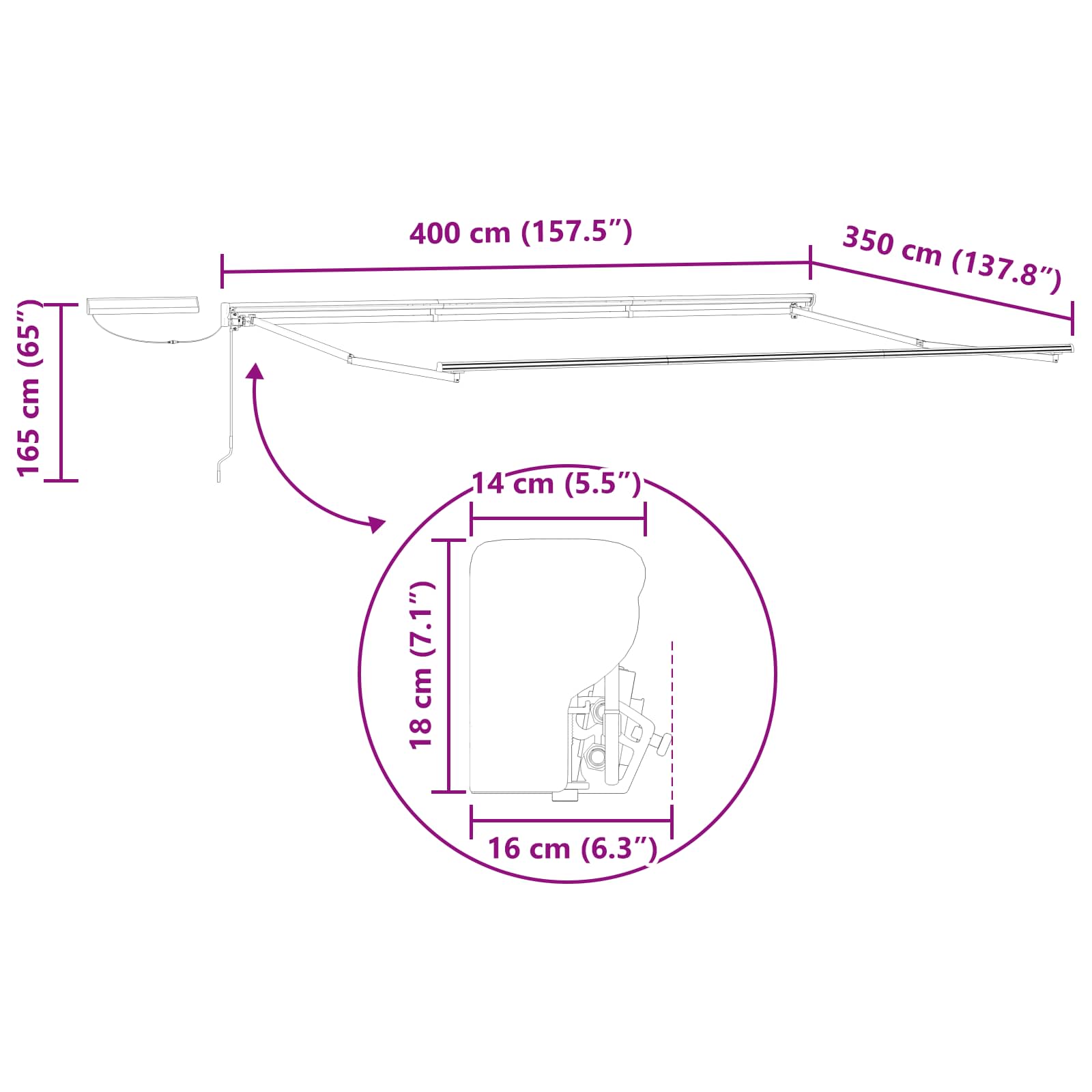 Struttura della tenda elettrica retrattile Bianco 4 × 3,5 m