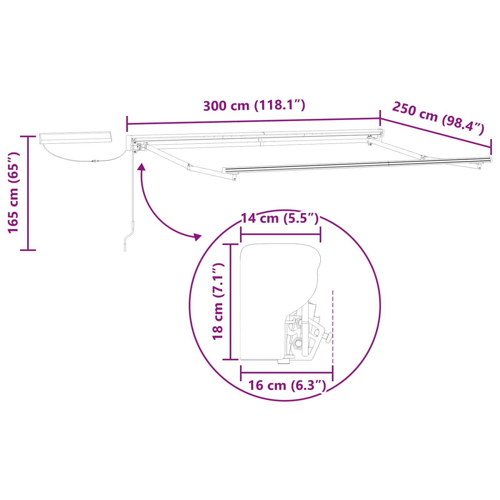 Struttura della tenda elettrica retrattile Antracite 3 x 2,5 m