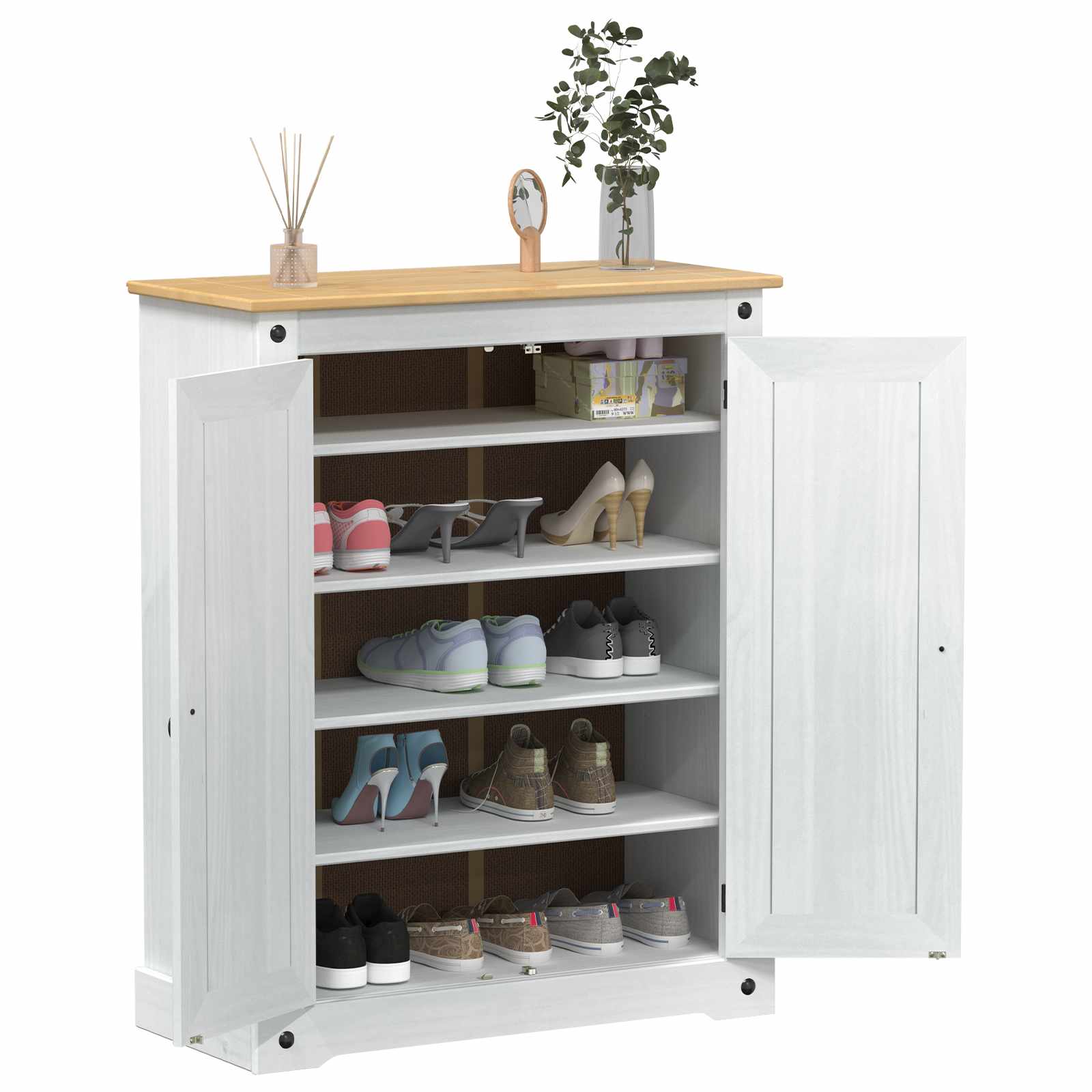 Mobile per scarpe Bianco 86 x 38,5 x 108 cm Pino massello
