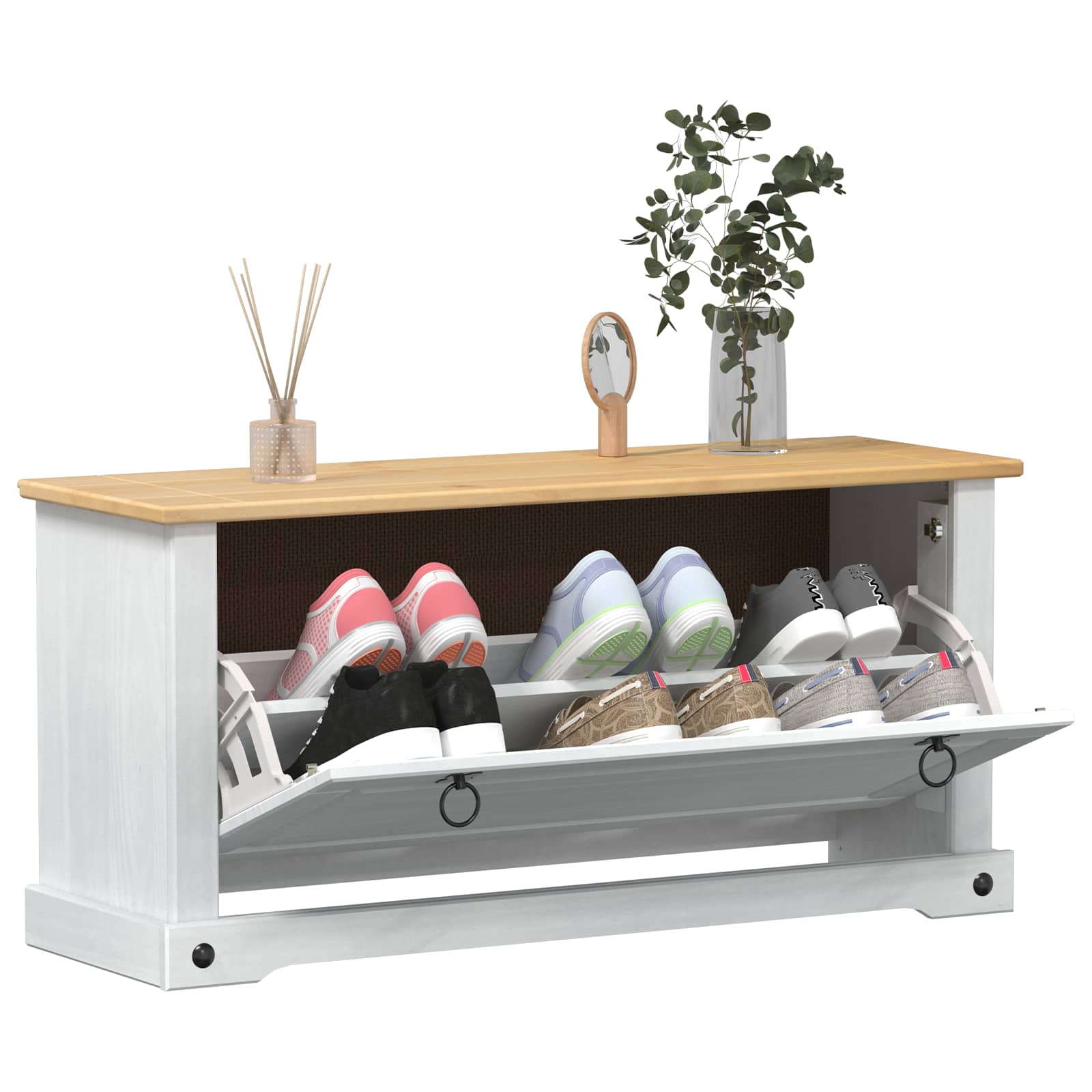 Mobile per scarpe Corona Bianco 99 x 32 x 49 cm Pino massello