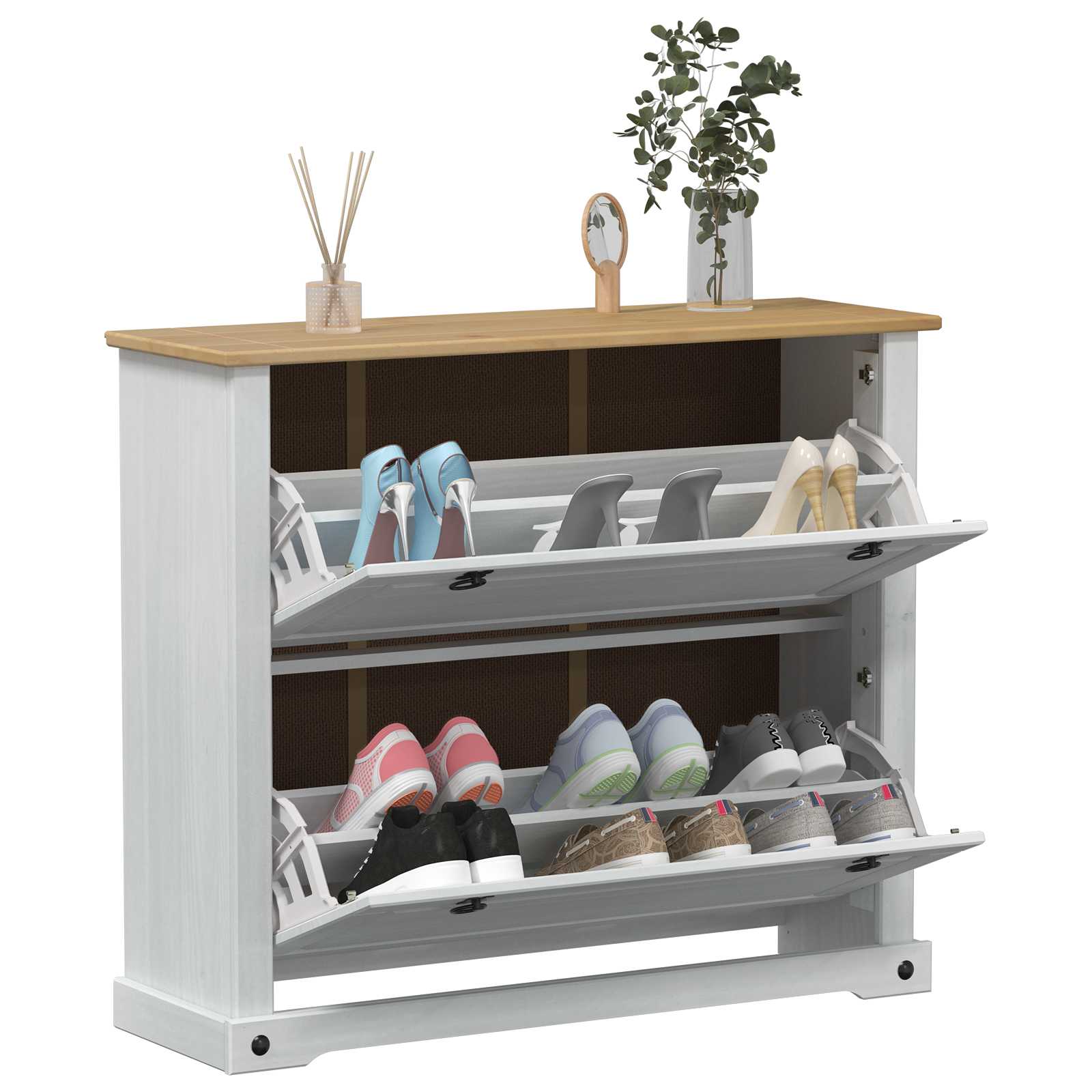 Mobile per scarpe Corona Bianco 99 x 32 x 85 cm Pino massello