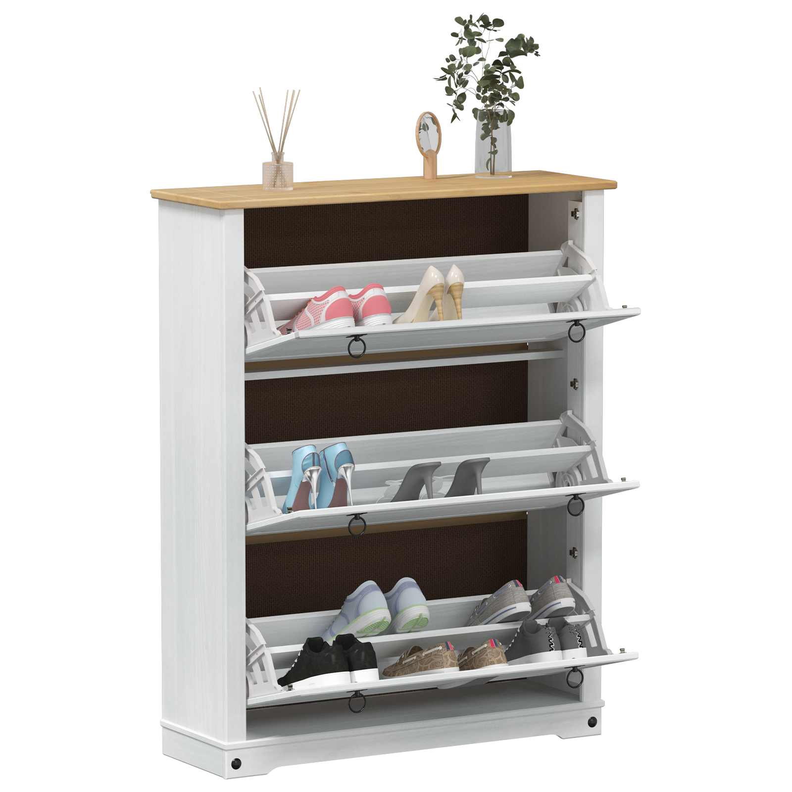 Mobile per scarpe Corona Bianco 99 x 32 x 122 cm Pino massello