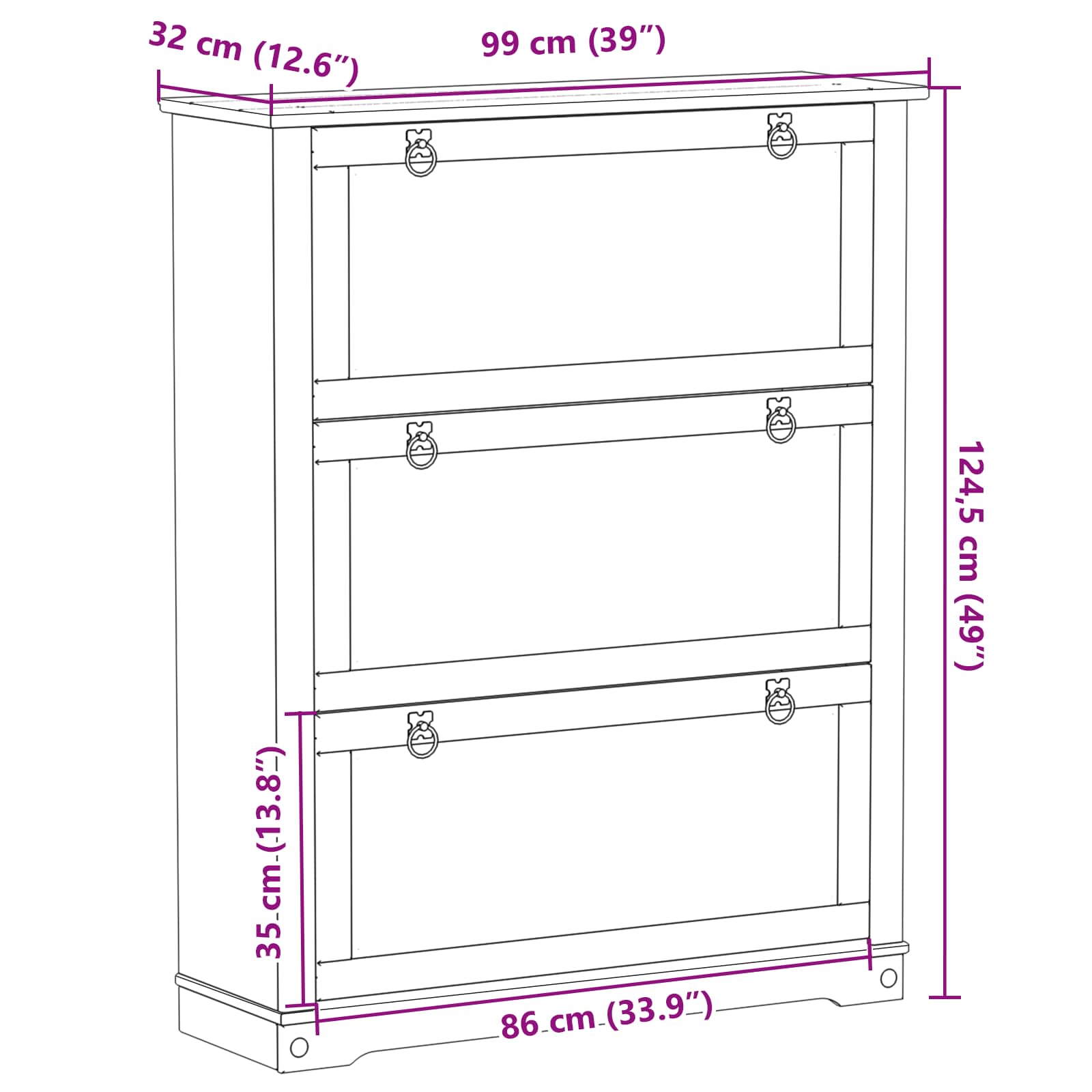 Mobile per scarpe Corona Bianco 99 x 32 x 122 cm Pino massello