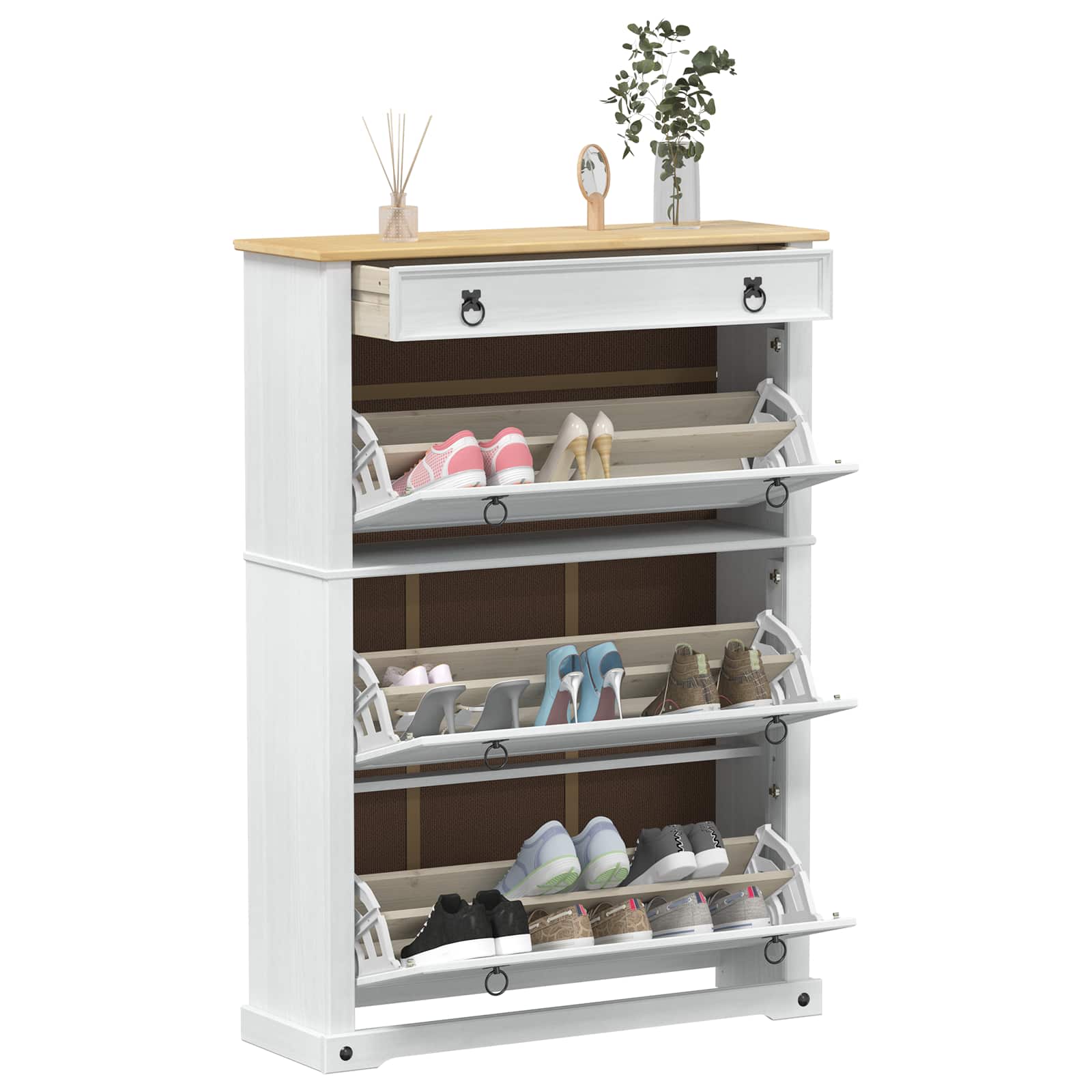 Mobile per scarpe Corona Bianco 99 x 32 x 138 cm Pino massello