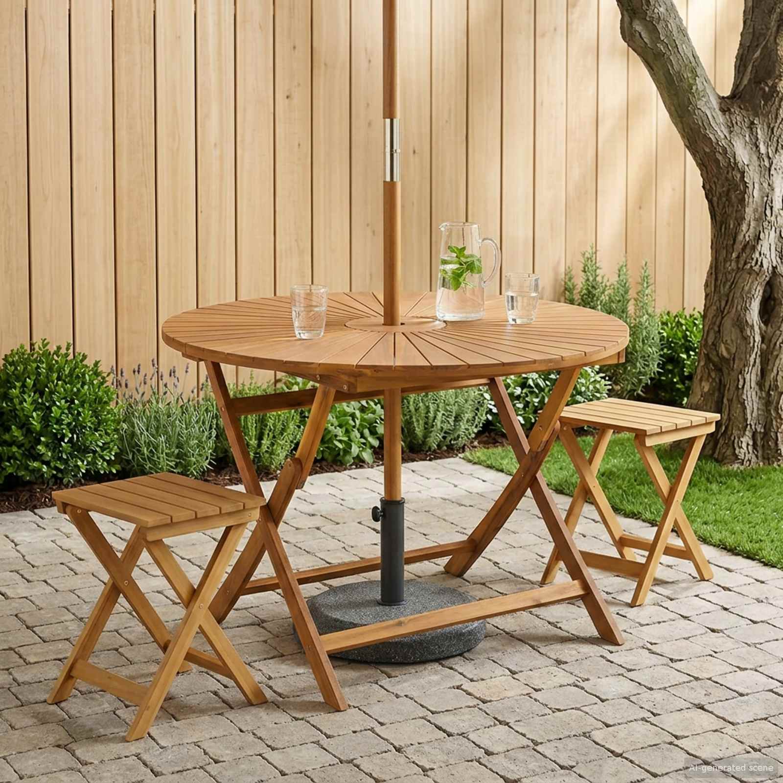 Tavolo da Giardino Pieghevole Naturale Ø110 x 75 cm