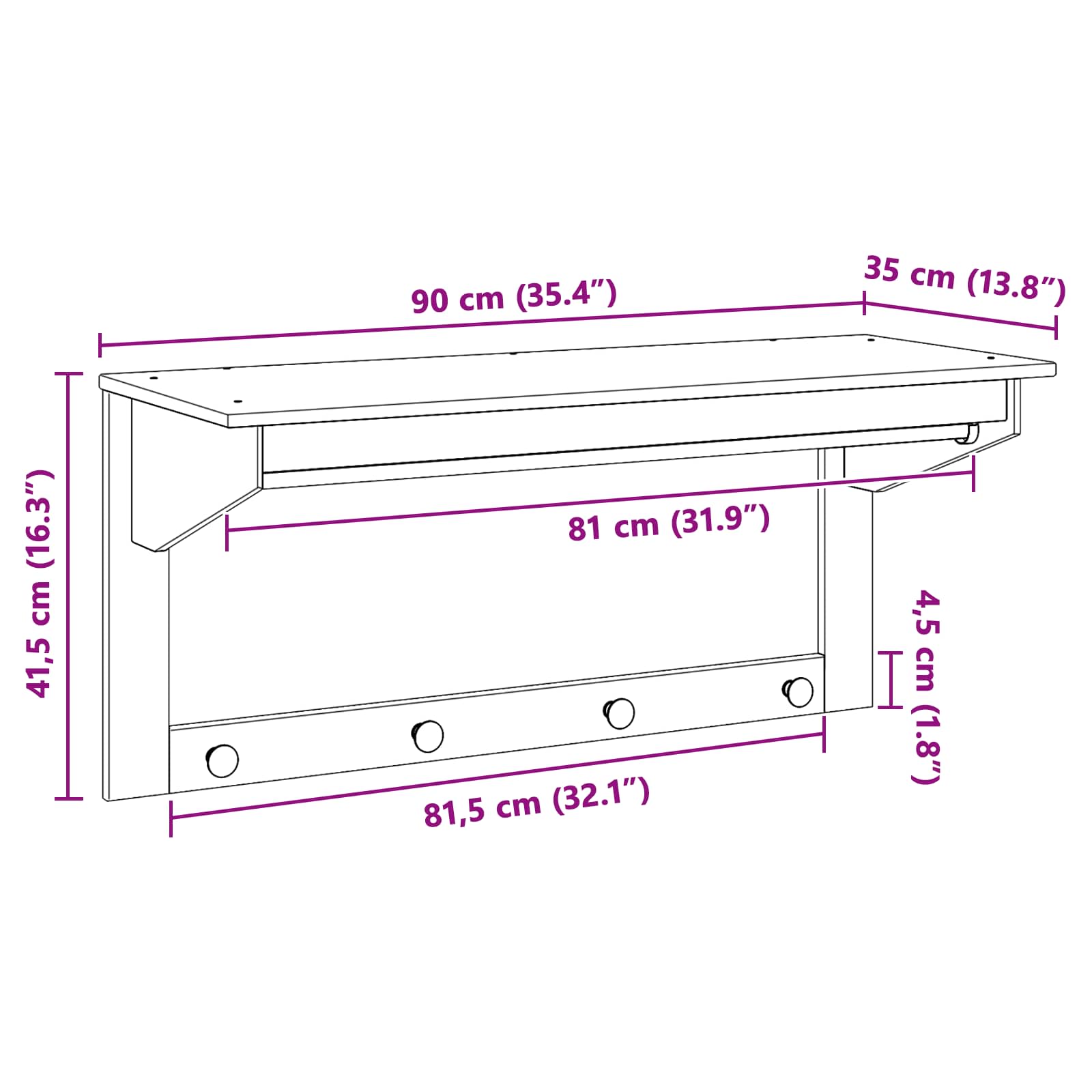 Appendiabiti HILL Marrone miele 90 x 35 x 41,5 cm
