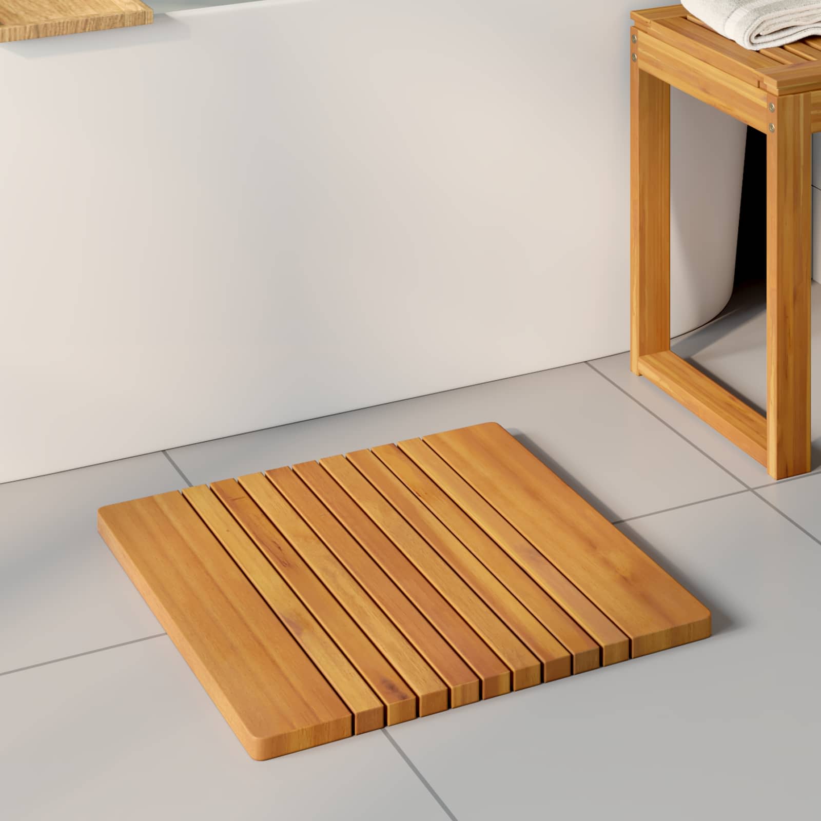 Tappeto da bagno Naturale 50 x 52 cm Legno di Acacia Massello