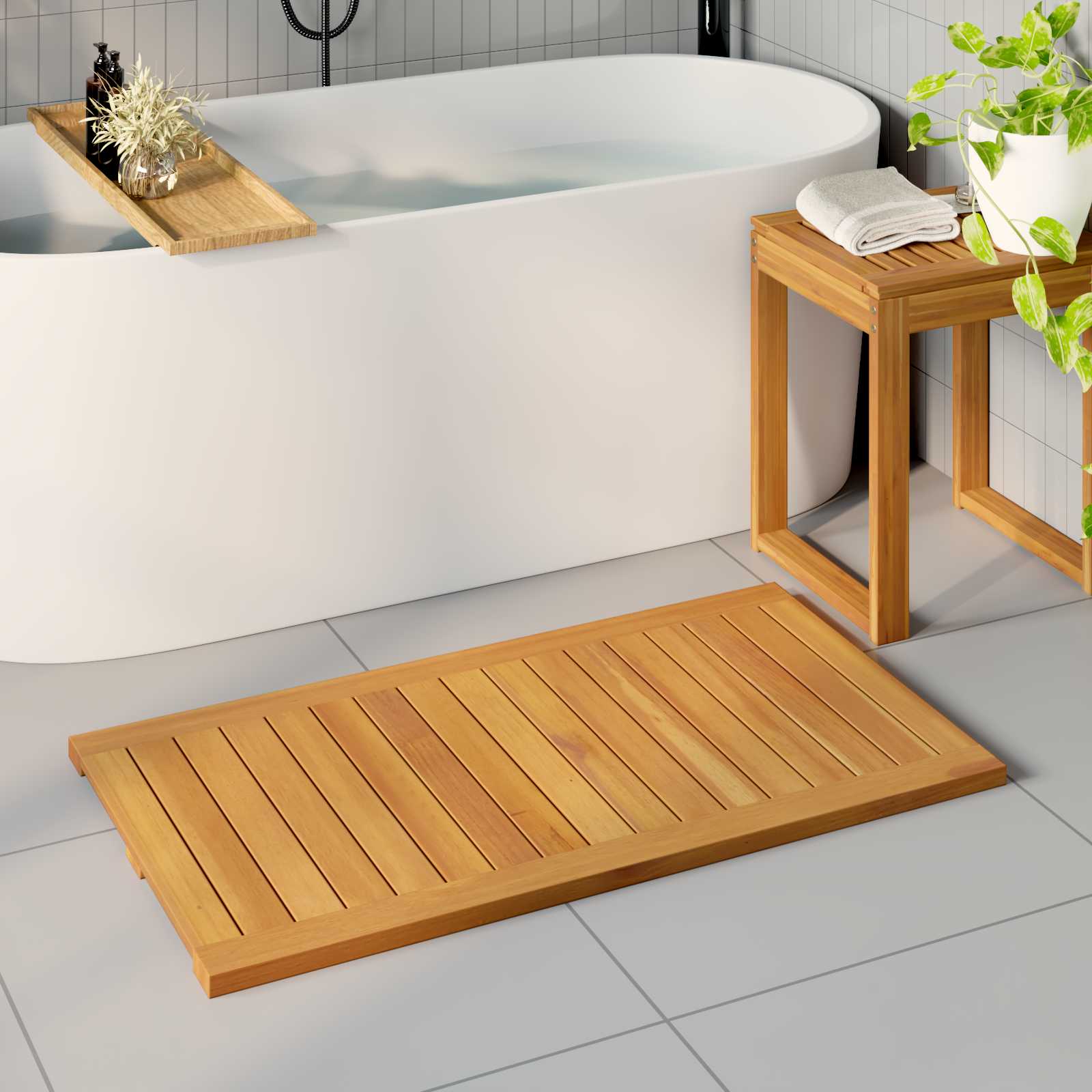 Tappeto da bagno Naturale 100 x 55 cm Legno di Acacia Massello