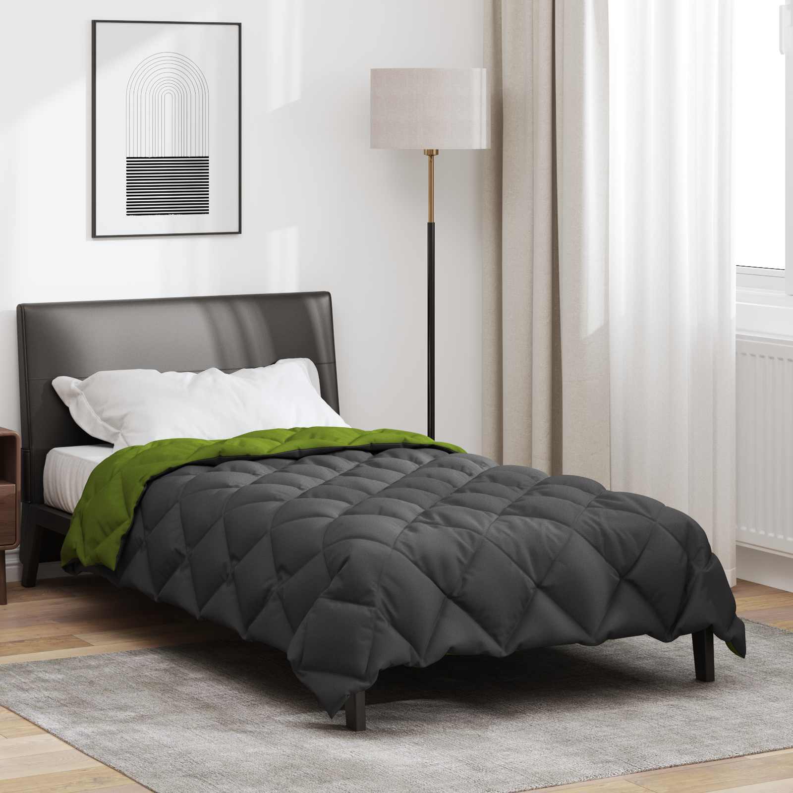 Piumone Invernale 135 x 200 cm 450 gsm Verde e Antracite