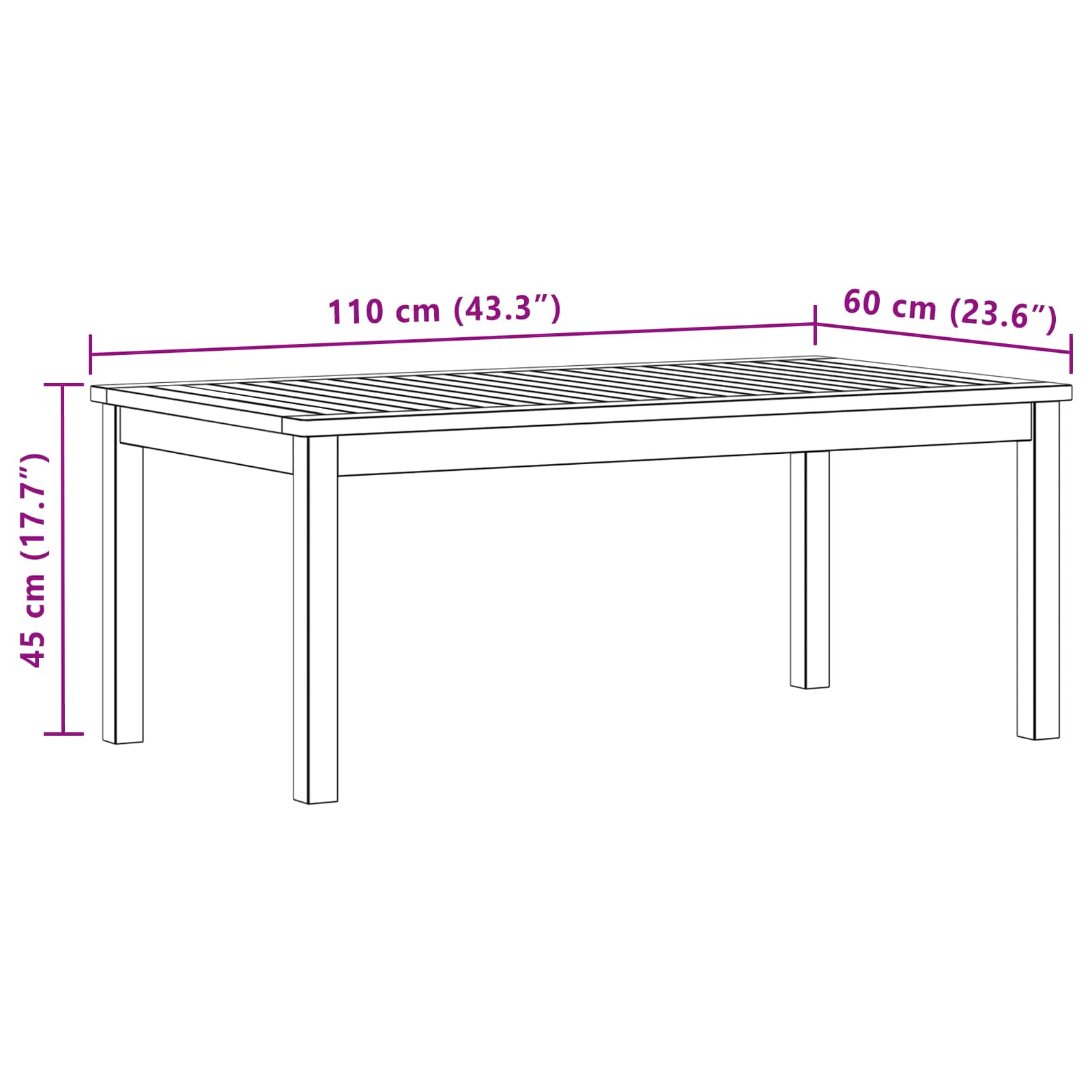 Tavolino da salotto Acacia chiaro 110 x 60 x 45 cm