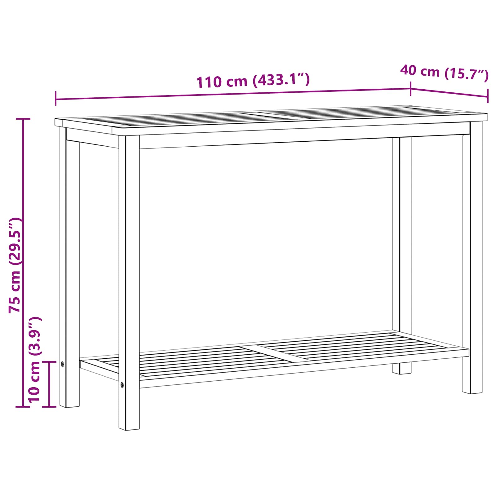 Tavolo consolle da giardino Acacia chiaro 110 x 40 x 75 cm