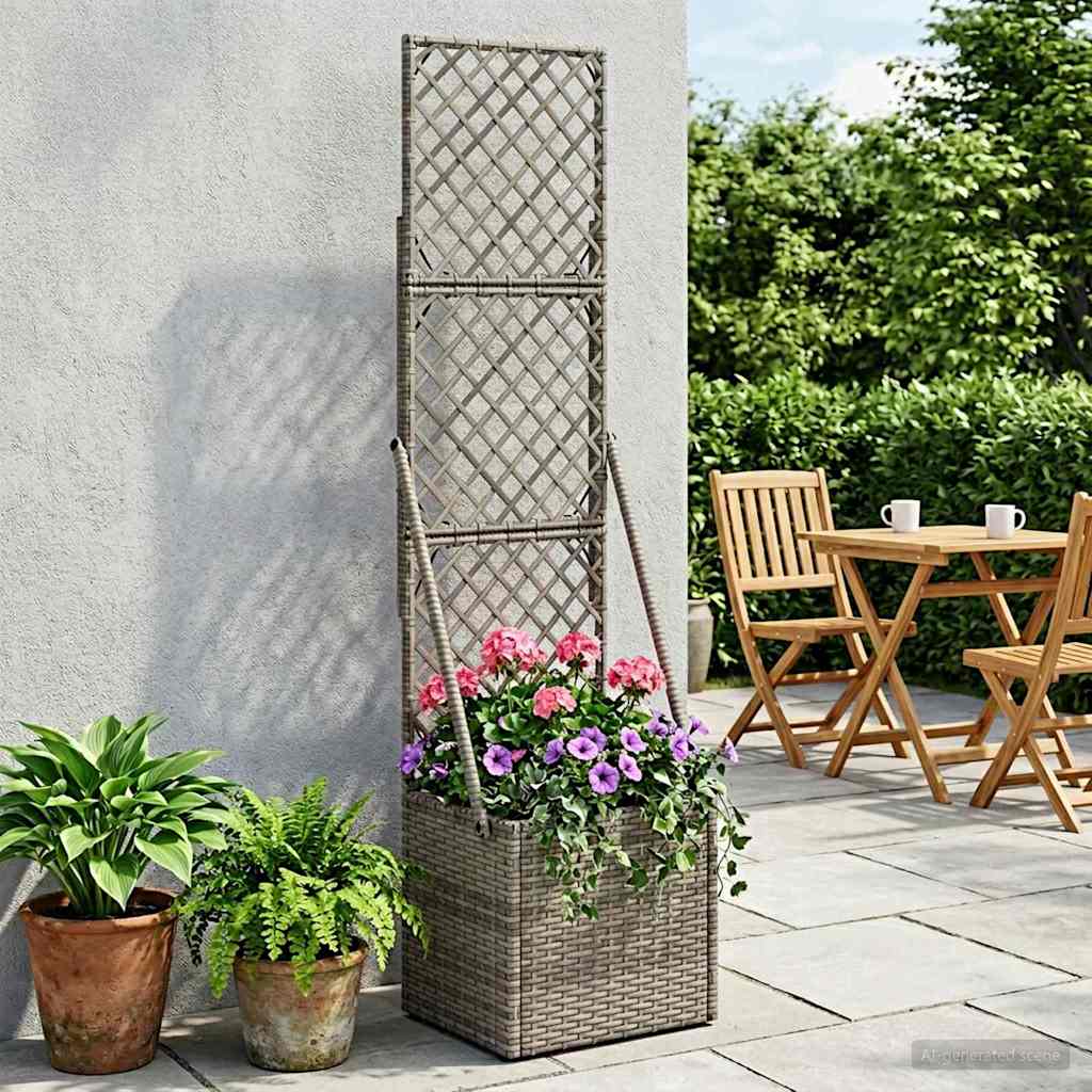 Vaso da Giardino con Trellis Grigio 35 x 30 x 135 cm polyrattan