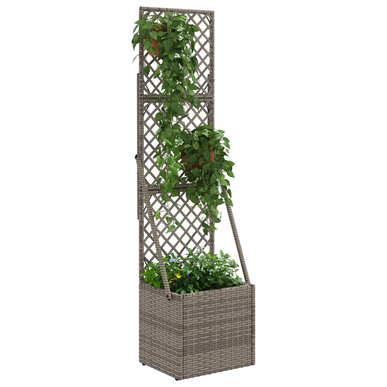Vaso da Giardino con Trellis Grigio 35 x 30 x 135 cm polyrattan