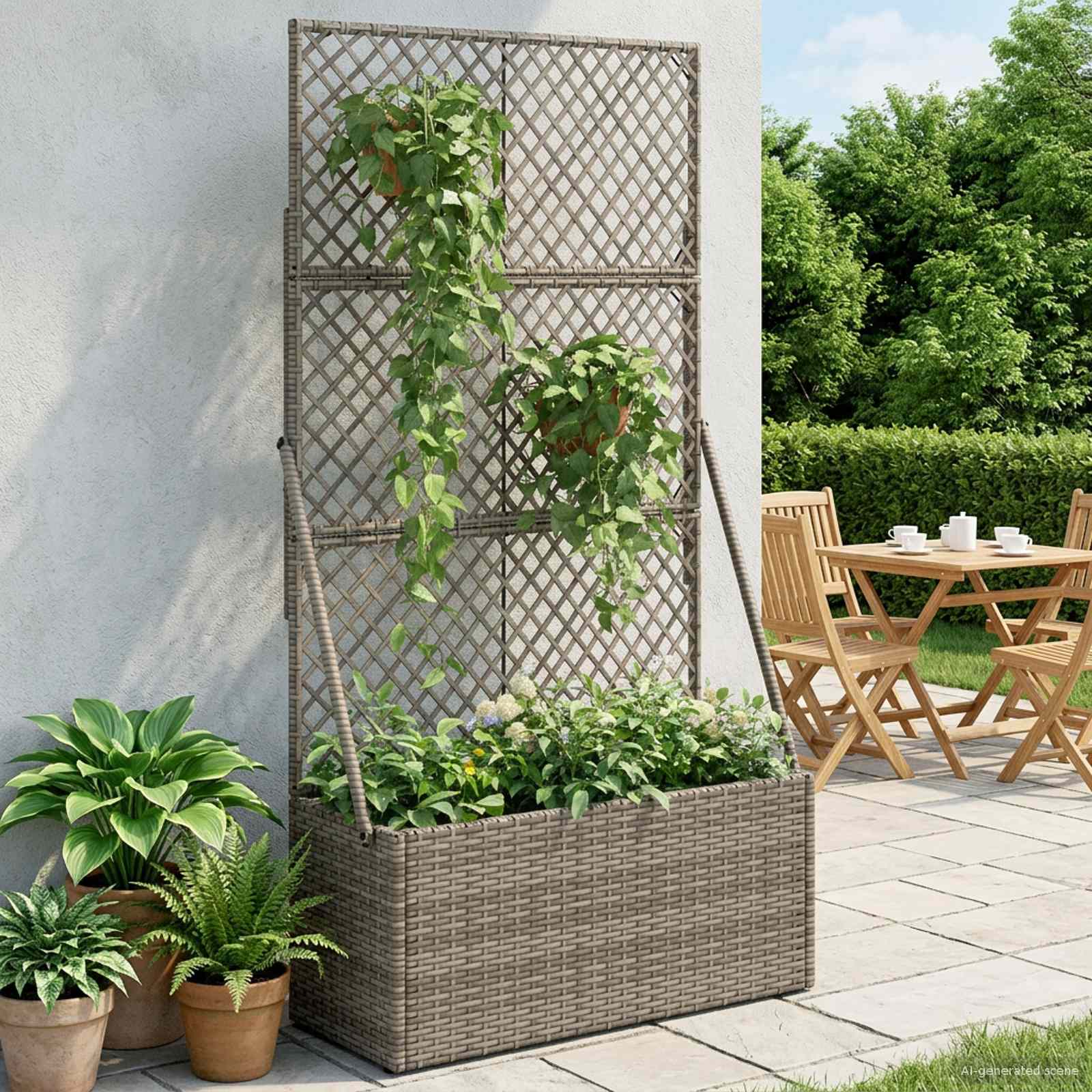 Vaso da Giardino con Trellis Grigio 70 x 30 x 135 cm polyrattan