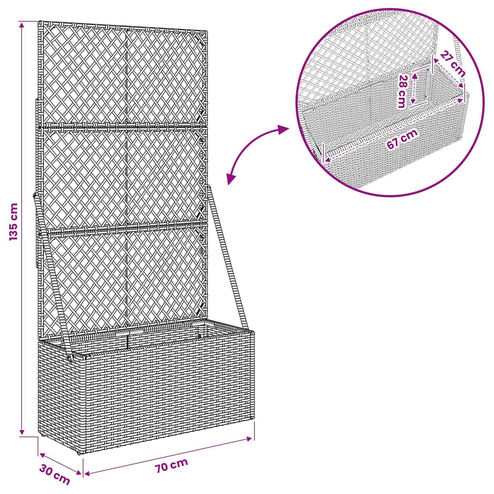Vaso da Giardino con Trellis Grigio 70 x 30 x 135 cm polyrattan