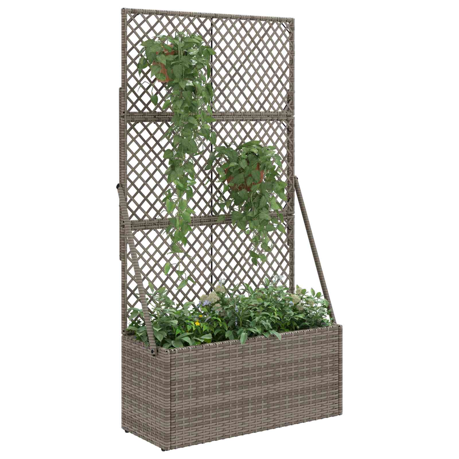 Vaso da Giardino con Trellis Grigio 70 x 30 x 135 cm polyrattan