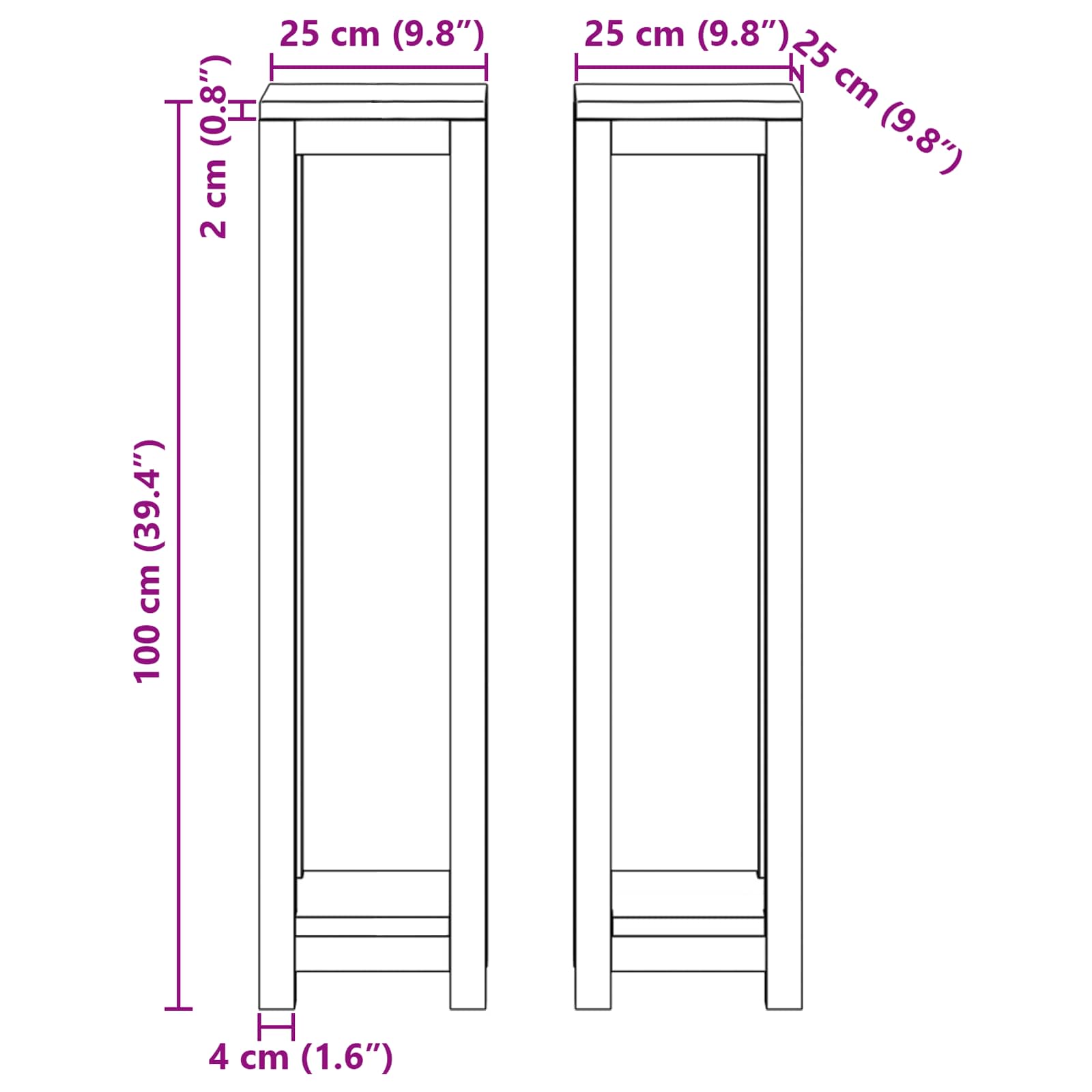 Supporto per piante 2 pz Naturale 25 x 25 x 100 cm