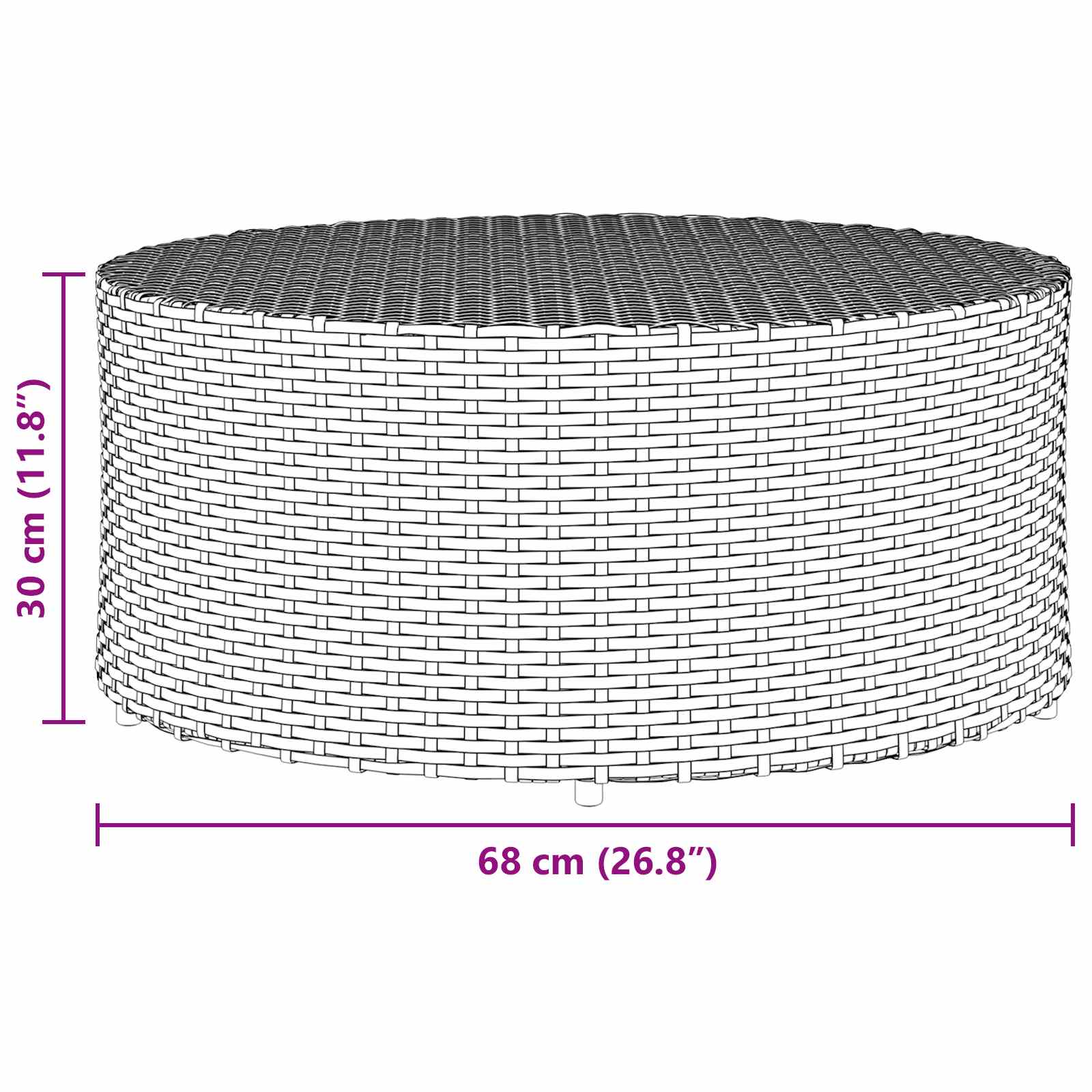 Tavolino da caffè da esterno Grigio Ø 68 x 30 cm polyrattan