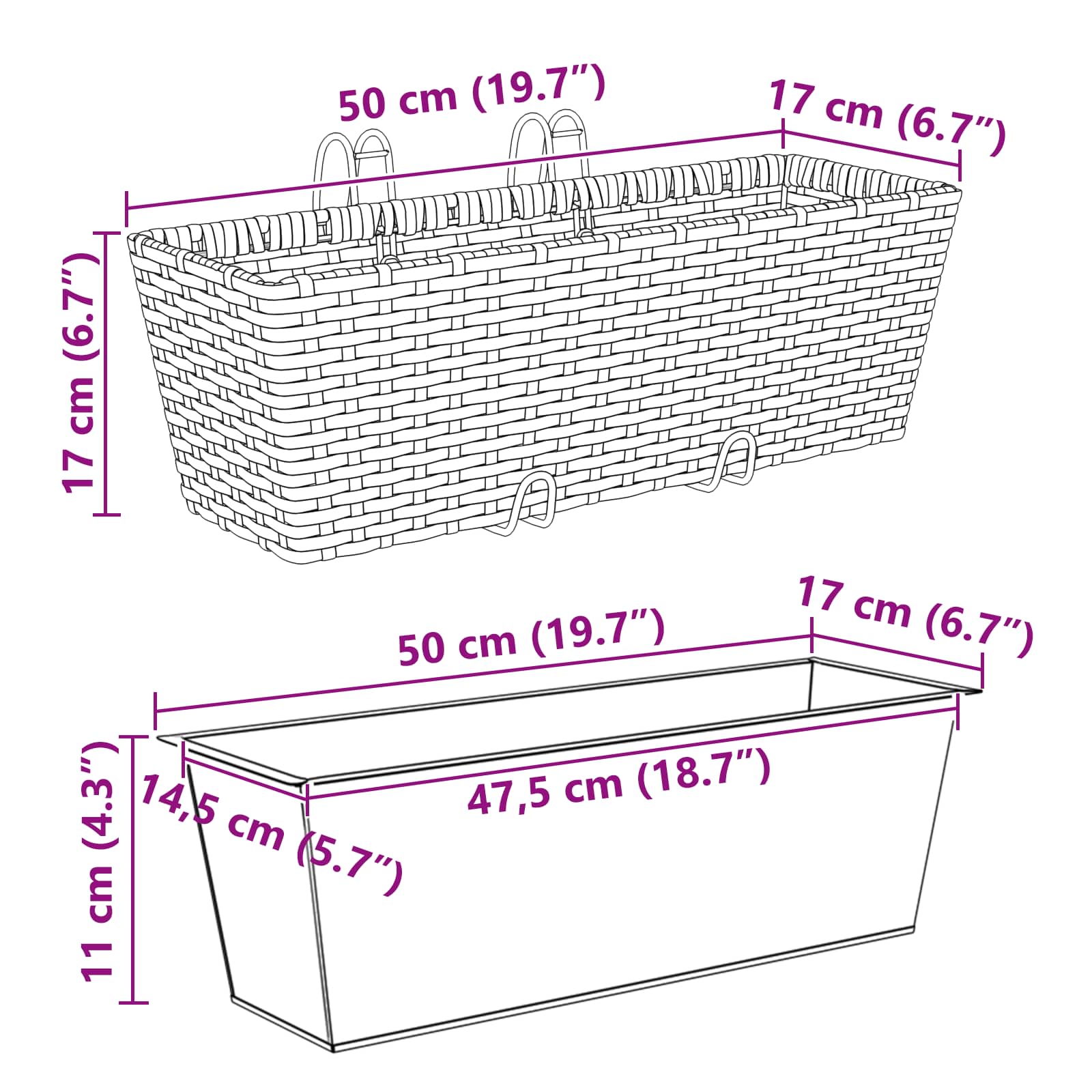 Ringhiera 2 pz Nero 50 x 17 x 17 cm Metallo