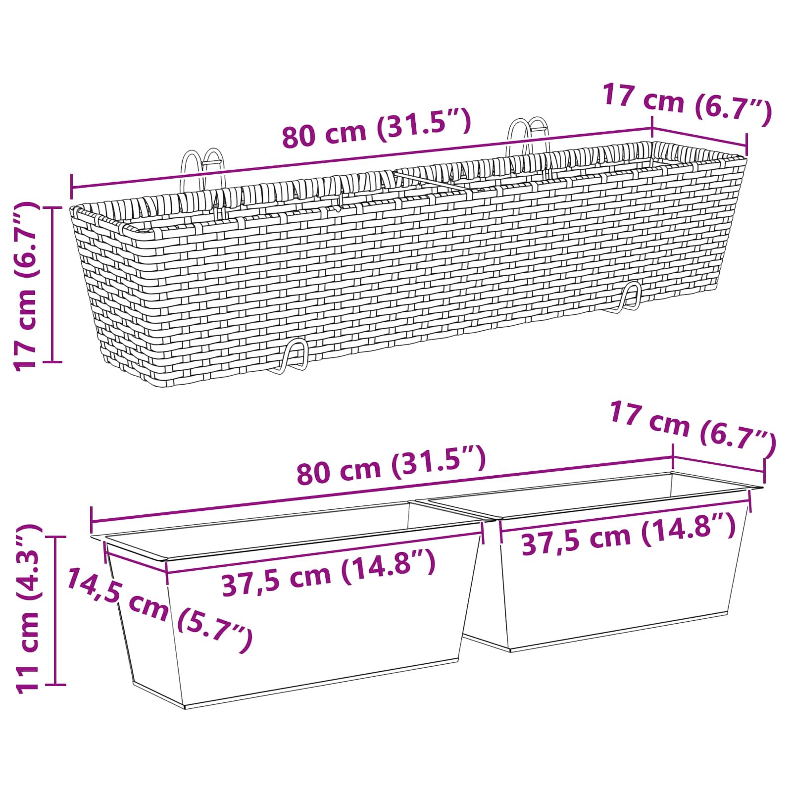 Ringhiera 2 pz Marrone 80 x 17 x 17 cm Metallo