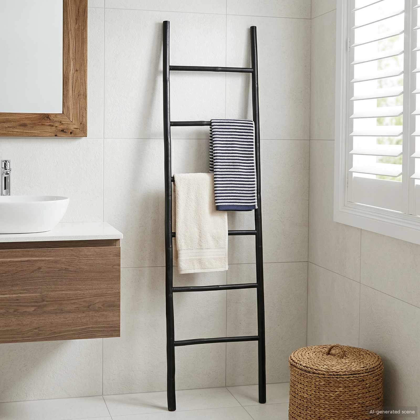 Scala per Coperte Nero 50 x 190 cm Bambù
