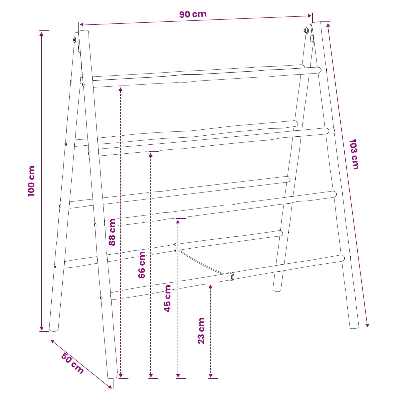 Scala per coperte a doppio lato Nero 90 x 50 x 100 cm Bambù