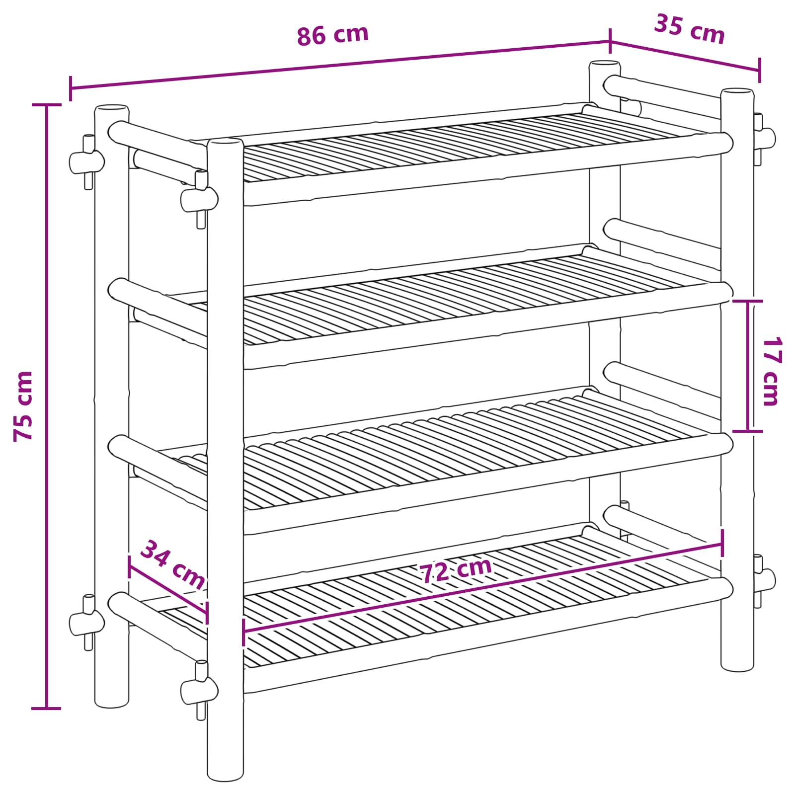 Scarpiera con lo scaffale Naturale 4 ripiani Bambù