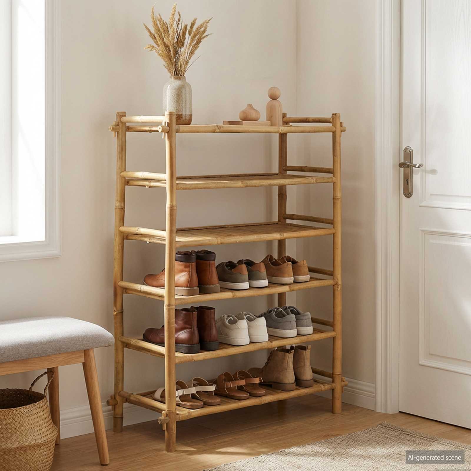 Scarpiera con lo scaffale Naturale 6 ripiani Bambù