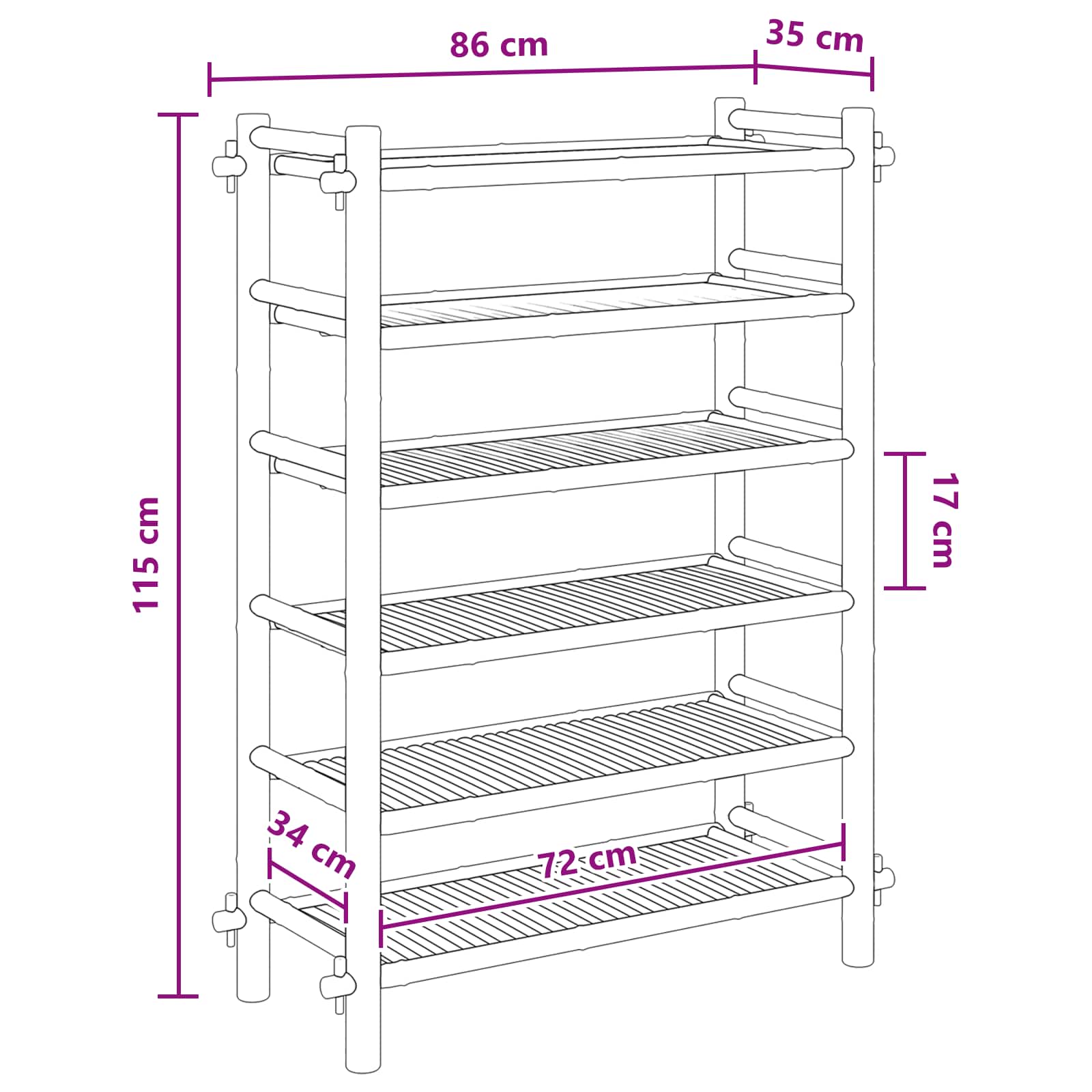 Scarpiera con lo scaffale Naturale 6 ripiani Bambù