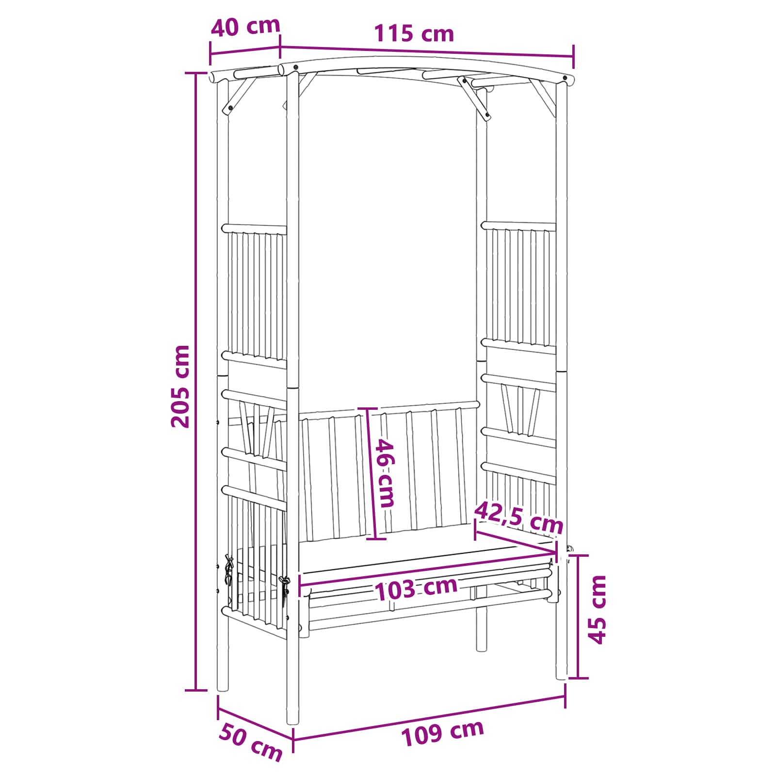 Arco da Giardino con Panchina Bianco Crema 115 x 50 x 205 cm
